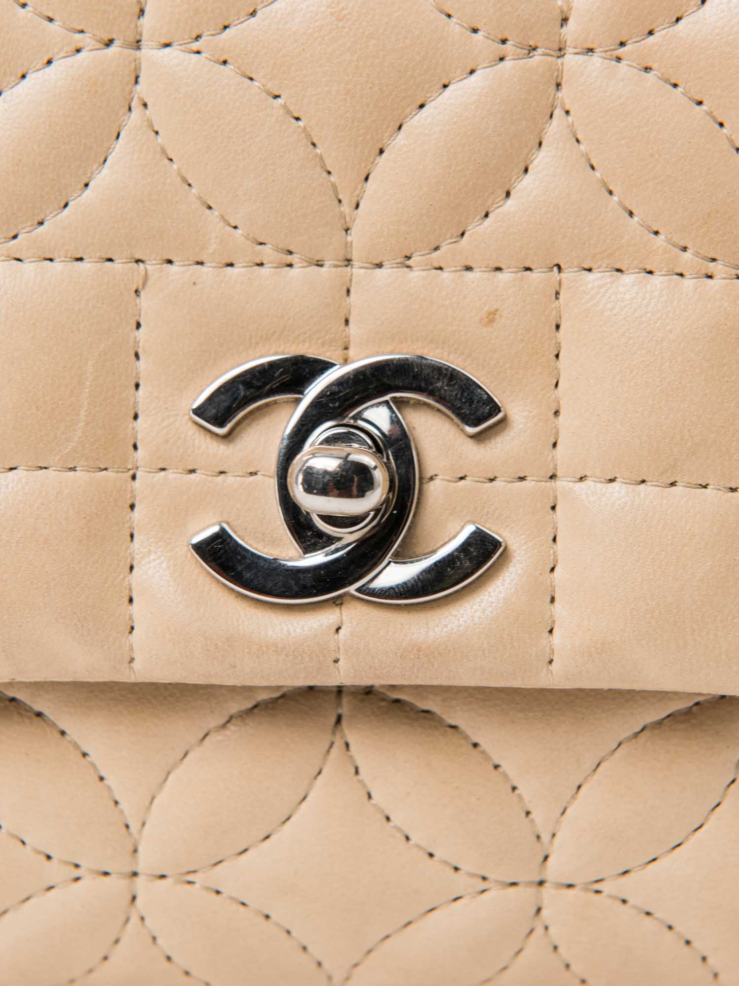 Chanel CC Logo Quilted Camellia Leather Mini Bag Beige