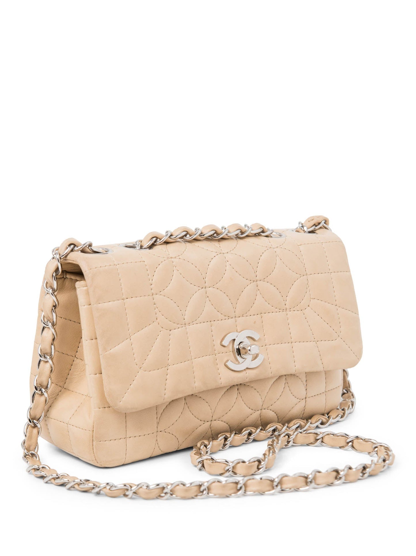 Chanel CC Logo Quilted Camellia Leather Mini Bag Beige