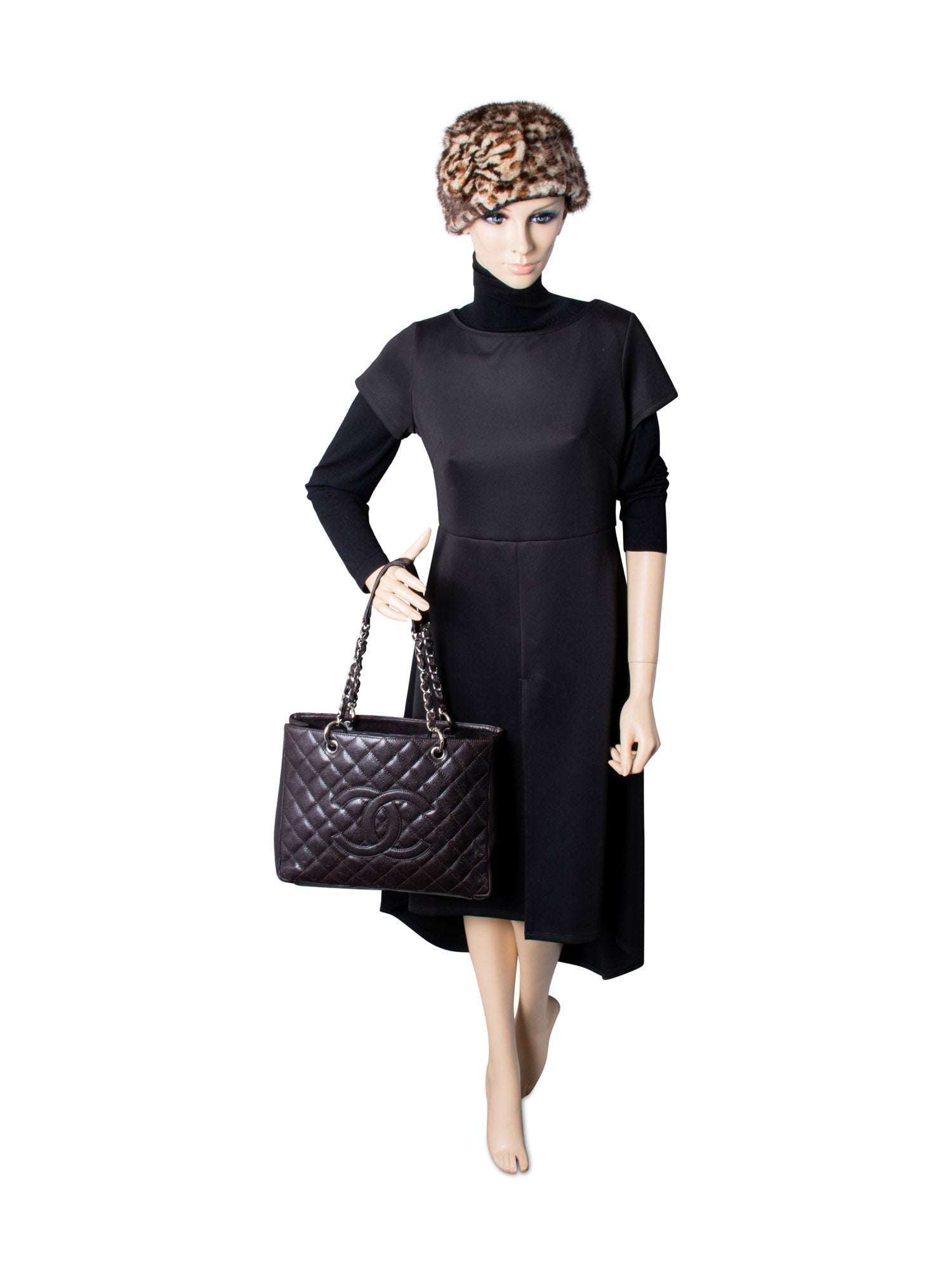 Chanel CC Logo Quilted Caviar Grand Shopper Bag Brown