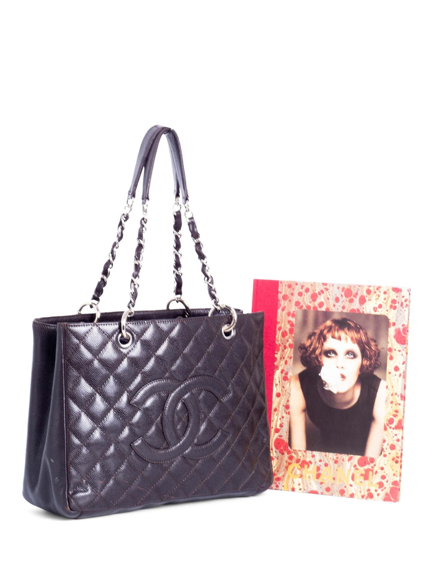 Chanel CC Logo Quilted Caviar Grand Shopper Bag Brown