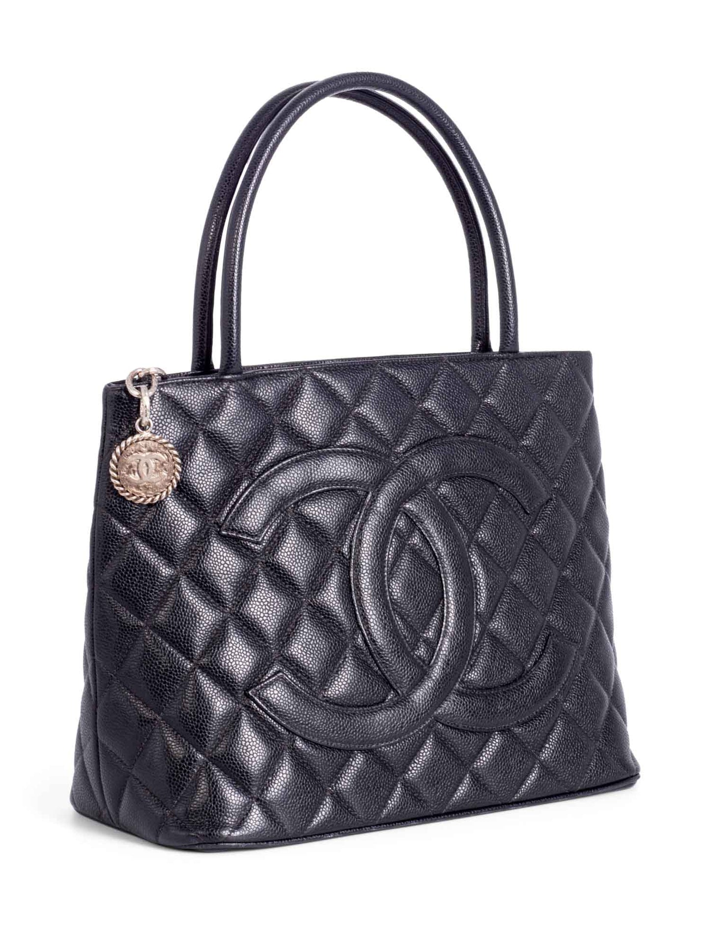 Chanel CC Logo Quilted Caviar Leather Bag Black