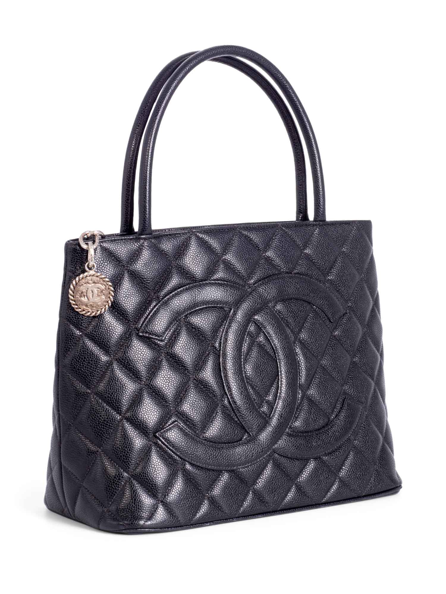 Chanel CC Logo Quilted Caviar Leather Bag Black
