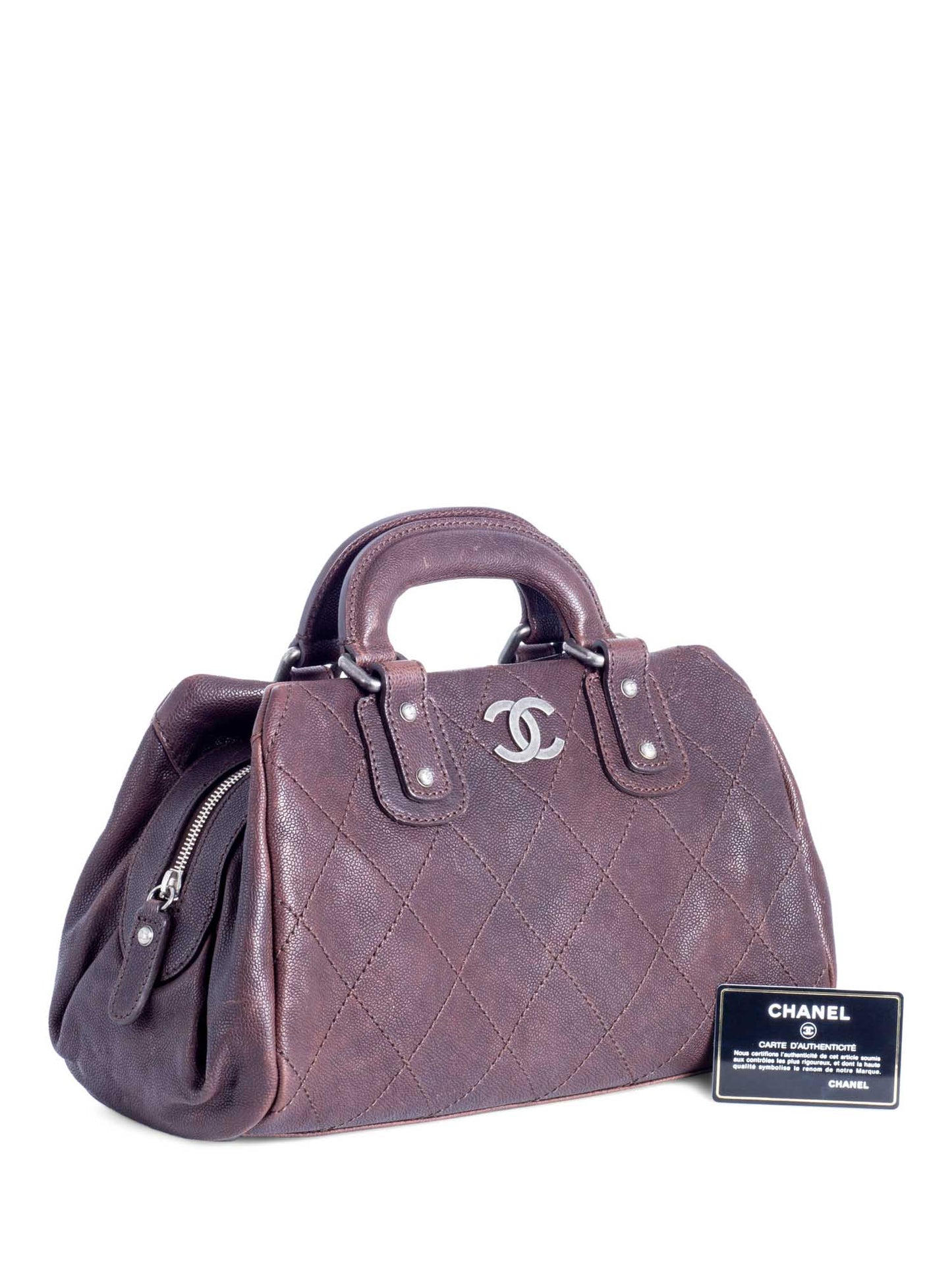 Chanel CC Logo Quilted Caviar Leather Doctor Bag Brown