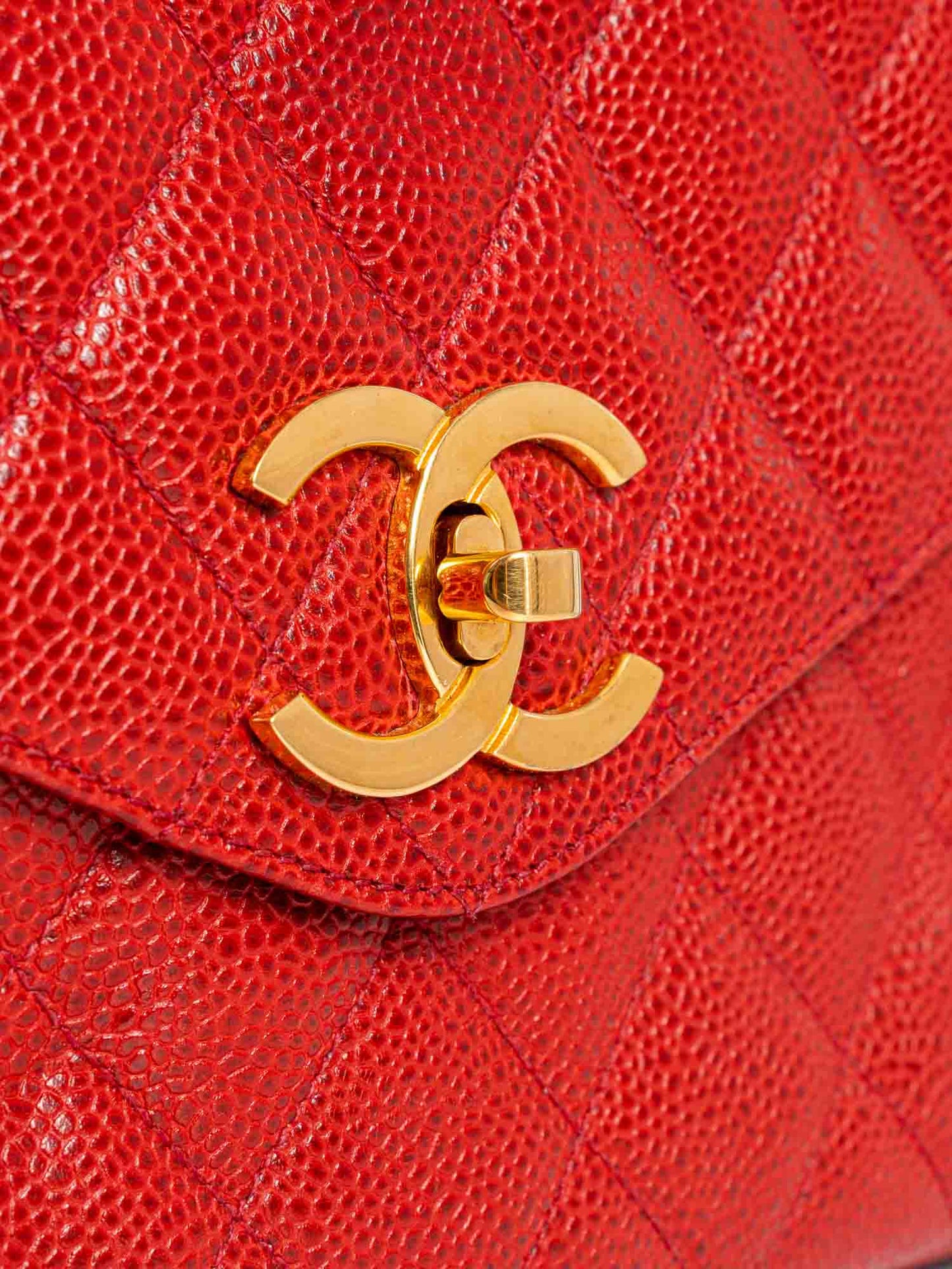 Chanel CC Logo Quilted Caviar Leather Flap Messenger Bag Red