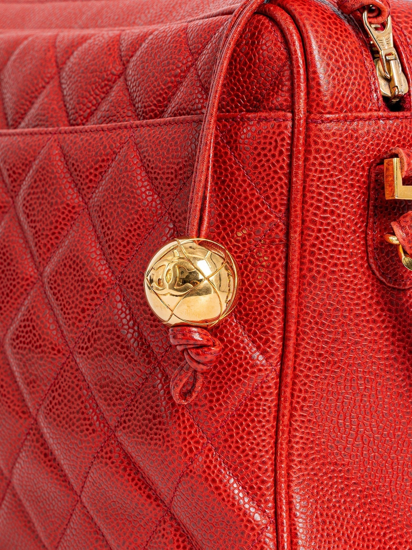 Chanel CC Logo Quilted Caviar Leather Flap Messenger Bag Red