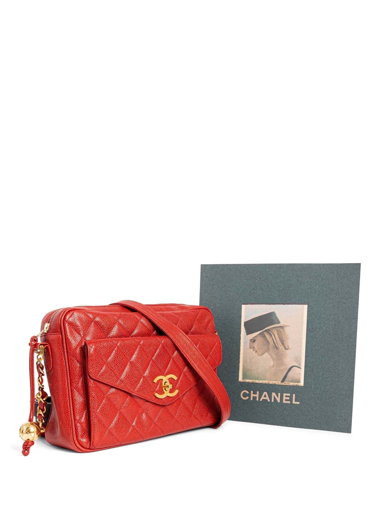 Chanel CC Logo Quilted Caviar Leather Flap Messenger Bag Red