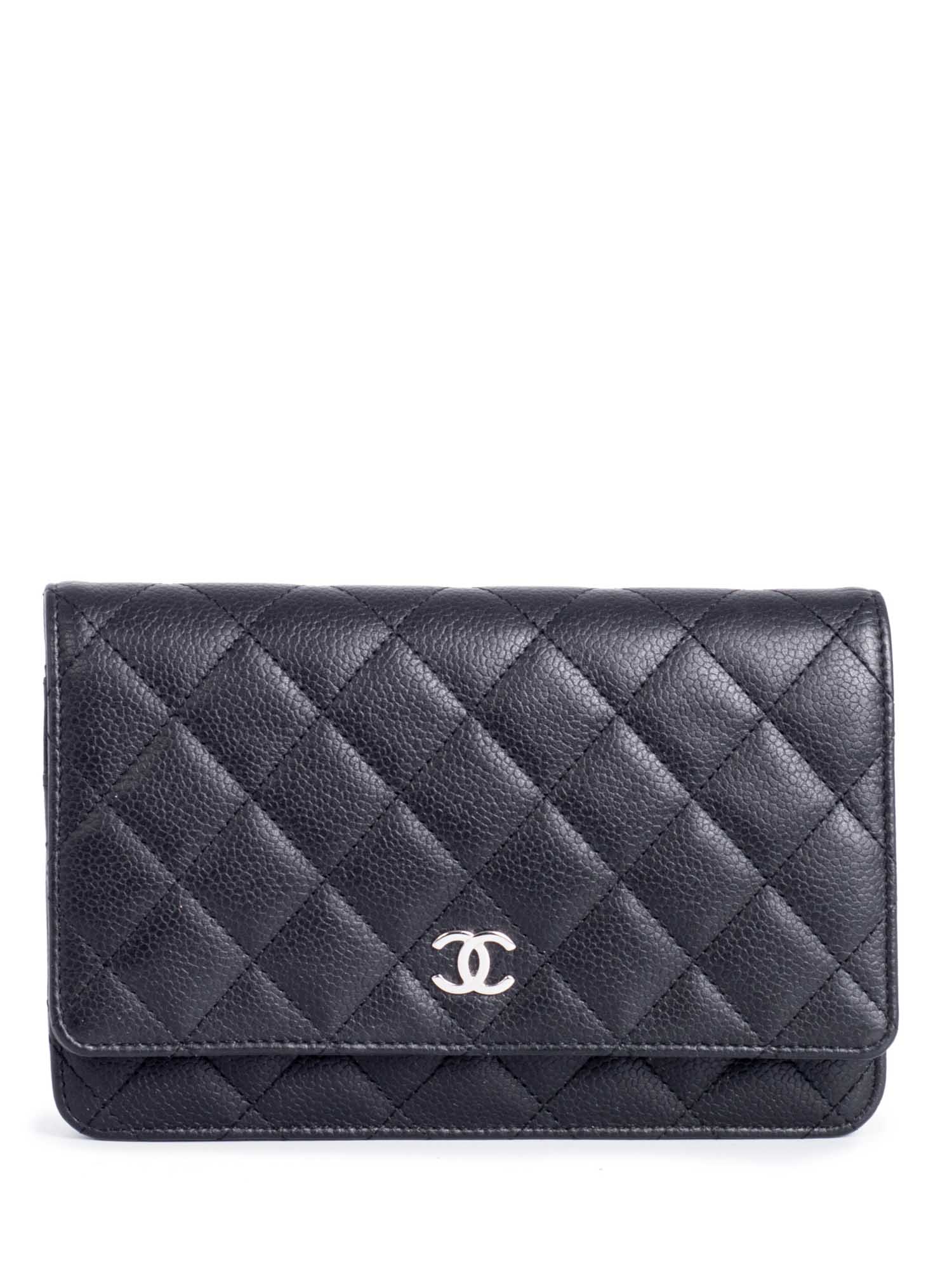 Chanel CC Logo Quilted Caviar Leather Flap Wallet Clutc Black
