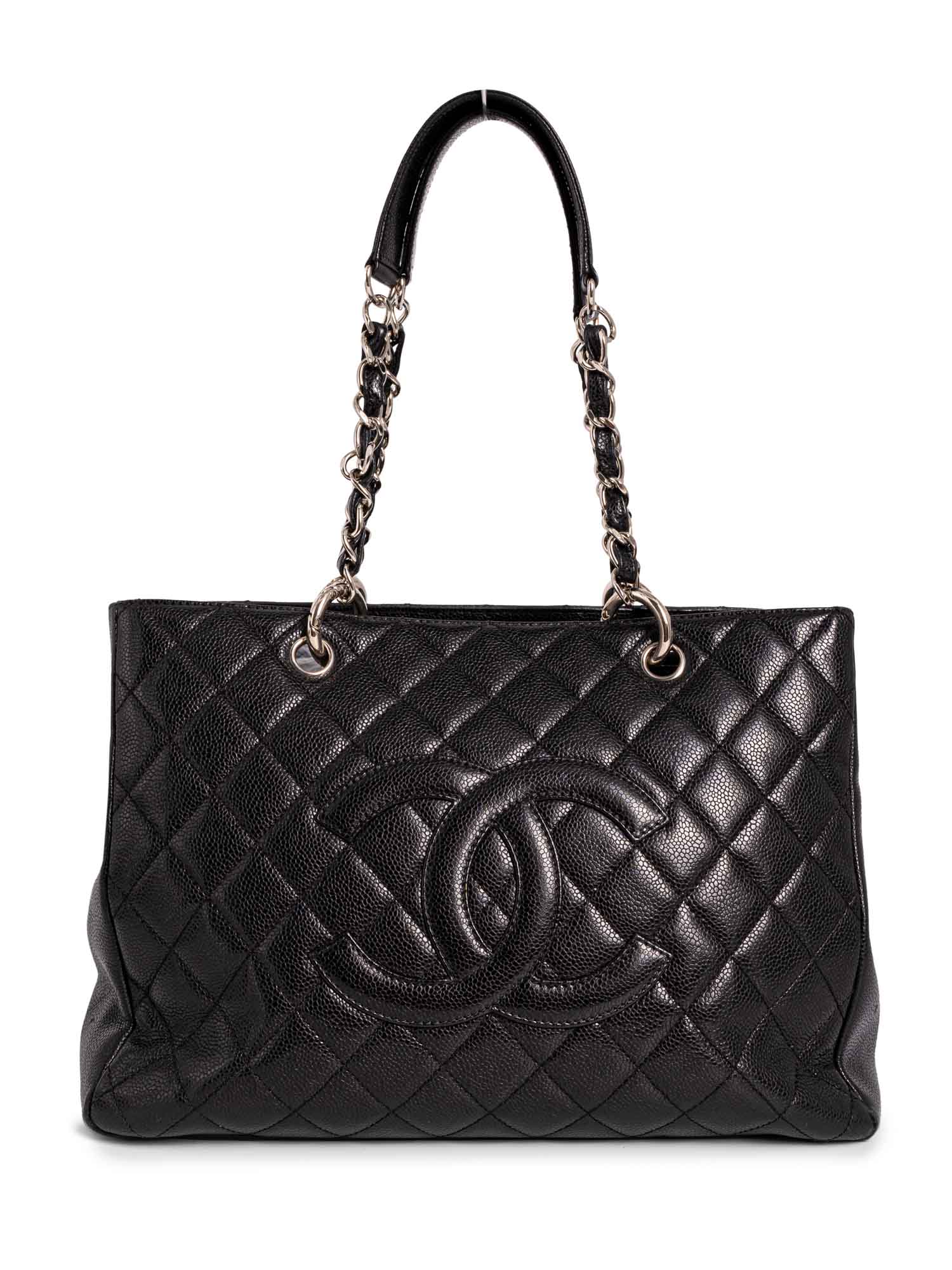 Chanel CC Logo Quilted Caviar Leather Shopper Bag Black