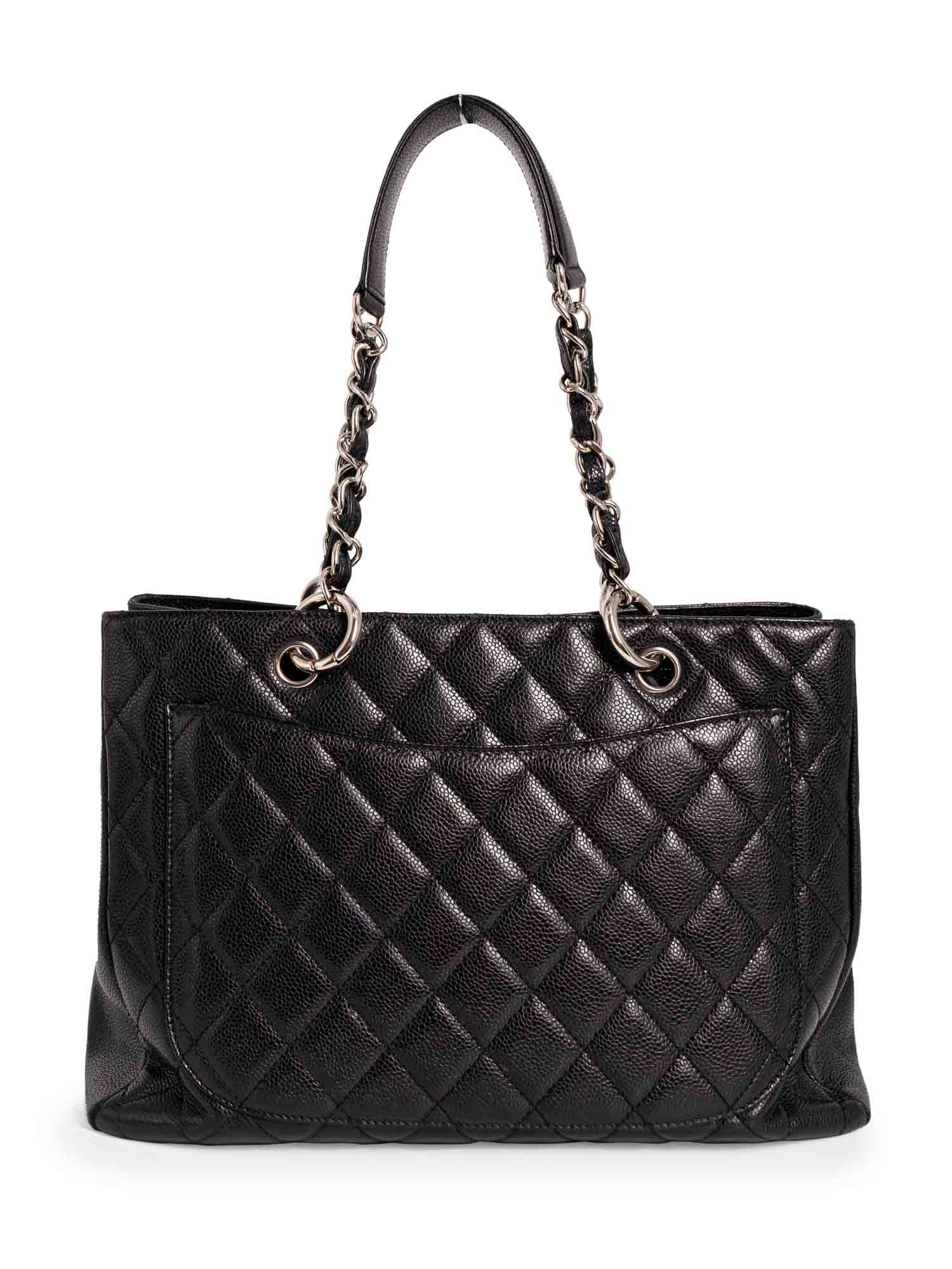 Chanel CC Logo Quilted Caviar Leather Shopper Bag Black