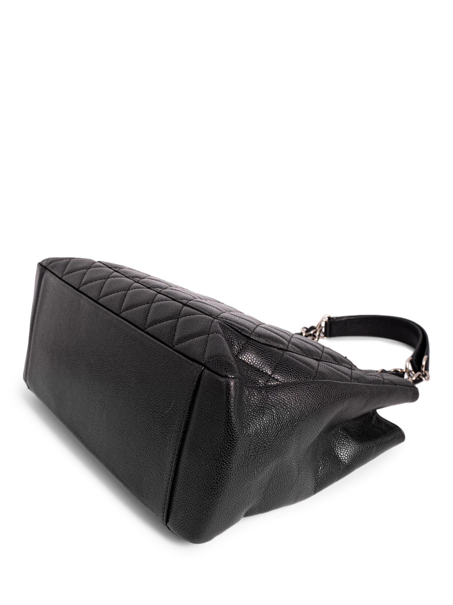 Chanel CC Logo Quilted Caviar Leather Shopper Bag Black