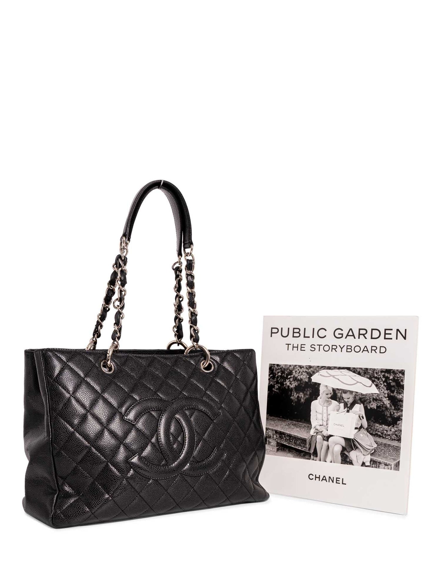 Chanel CC Logo Quilted Caviar Leather Shopper Bag Black