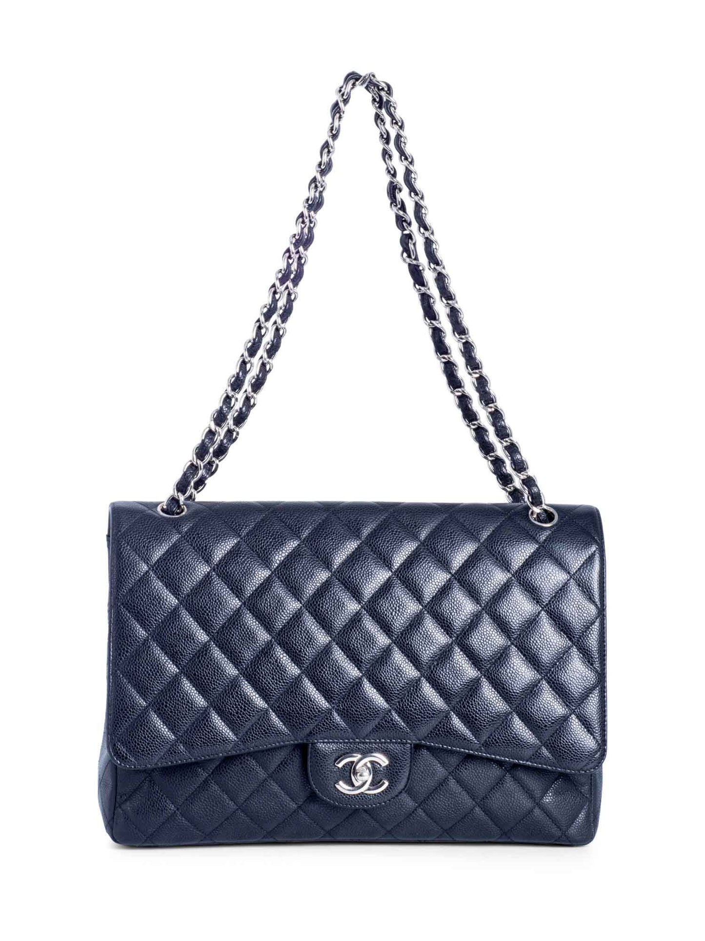 Chanel CC Logo Quilted Caviar Maxi Single Flap Bag Black