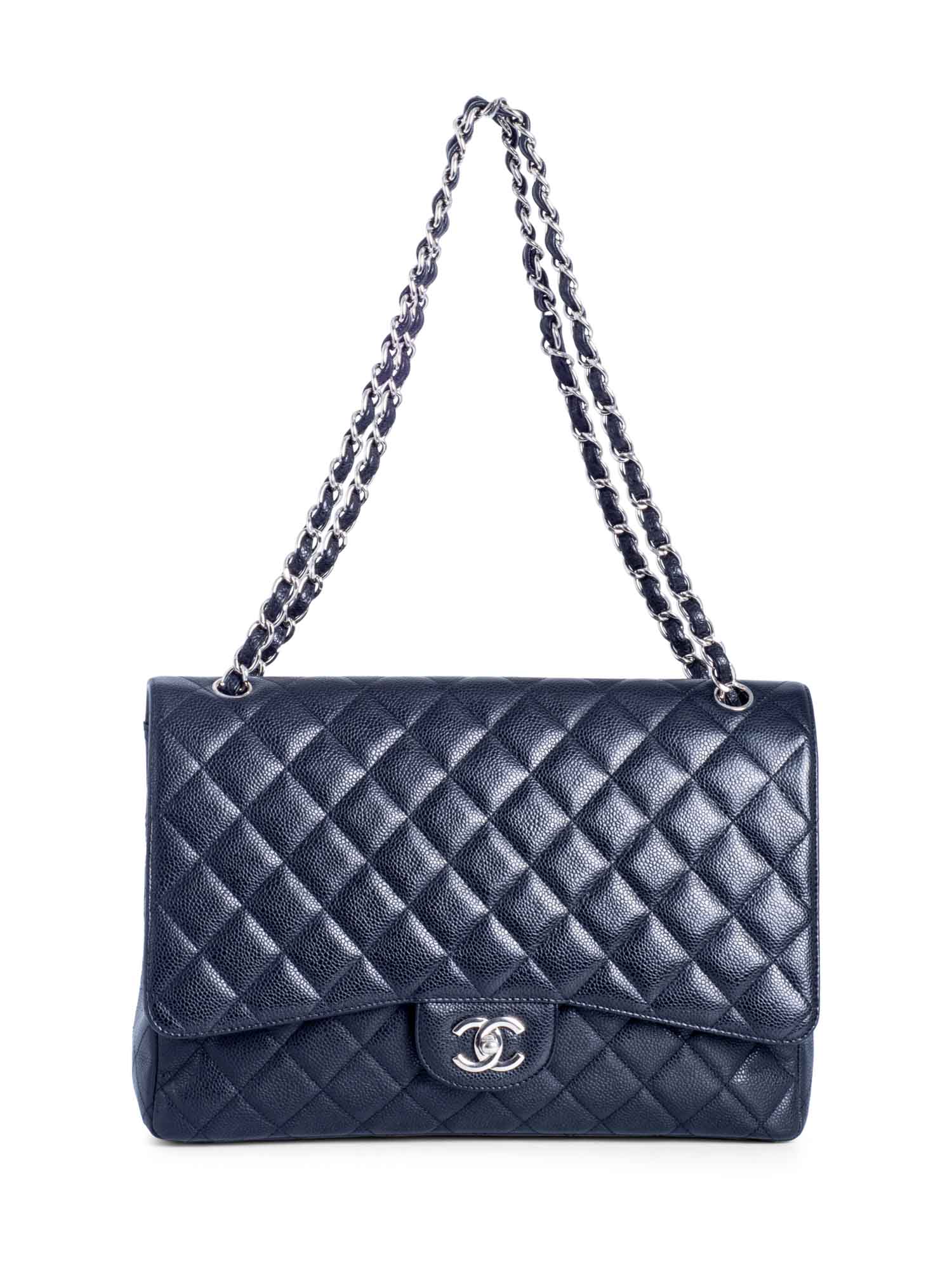 Chanel CC Logo Quilted Caviar Maxi Single Flap Bag Black
