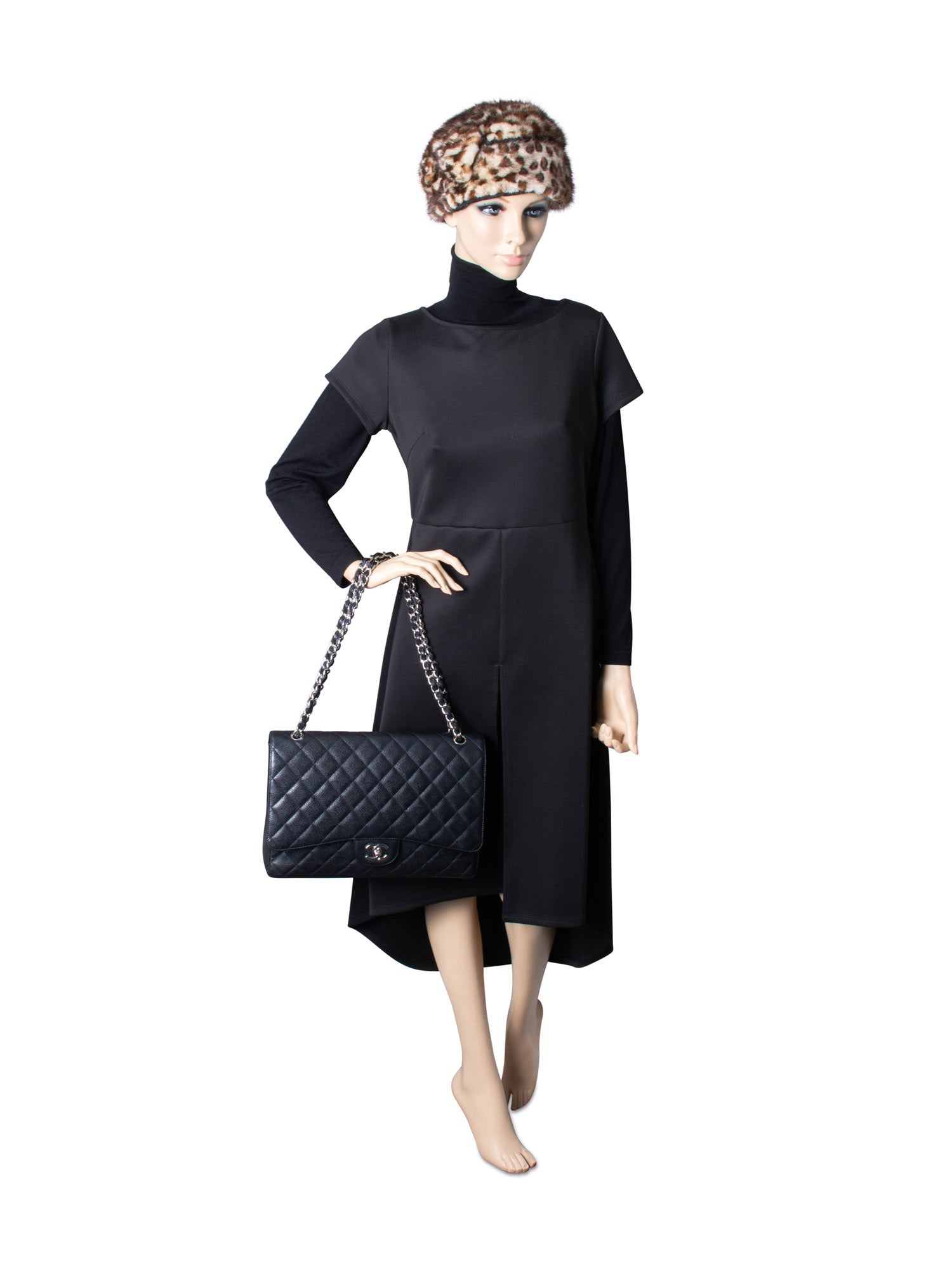 Chanel CC Logo Quilted Caviar Maxi Single Flap Bag Black