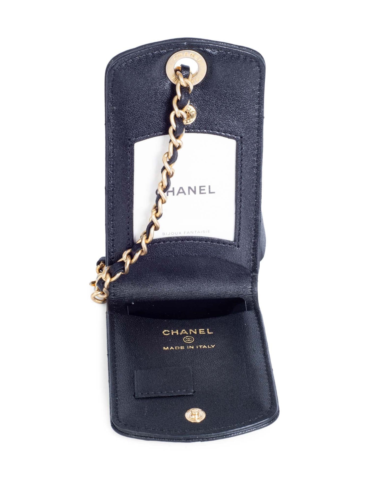 Chanel CC Logo Quilted Leather  Credit Card Wallet Black Gold