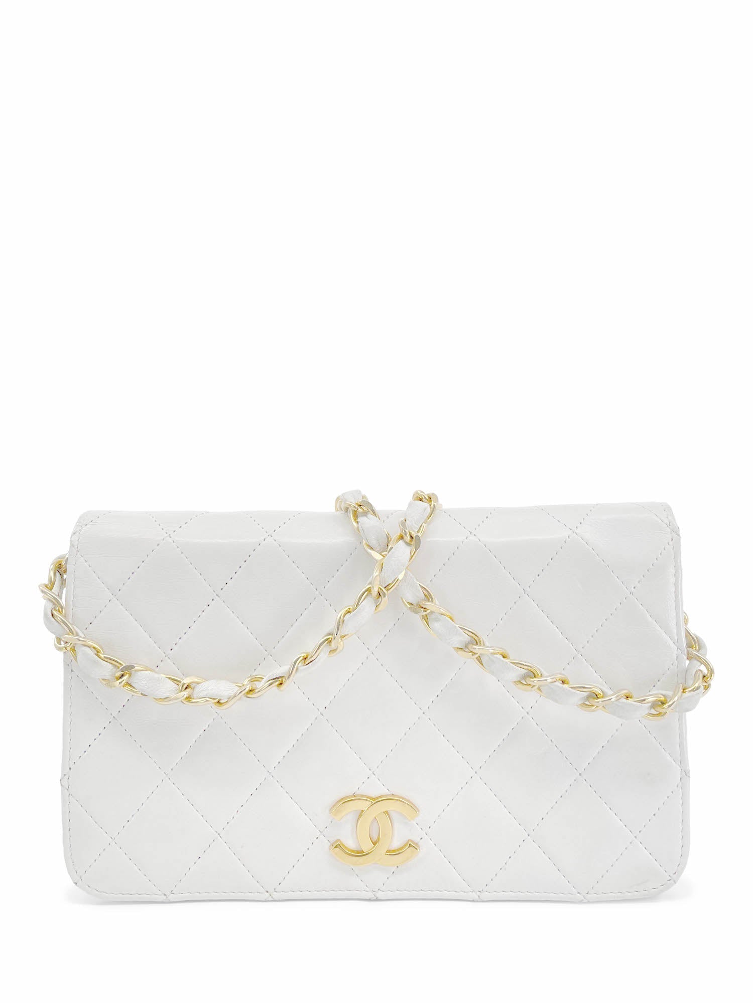 Chanel CC Logo Quilted Leather K Gold Plated Shoulder Bag White