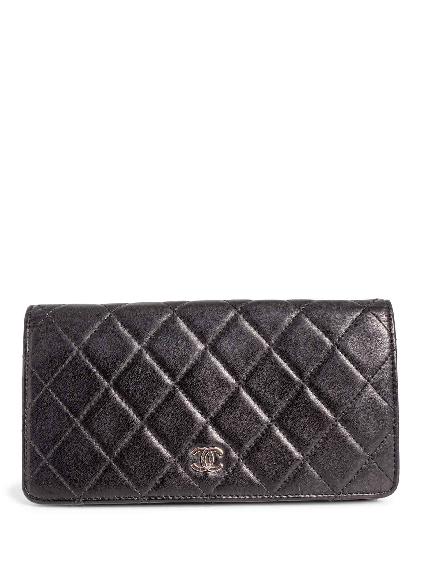 Chanel CC Logo Quilted Leather Bi-Fold Wallet Black Taupe