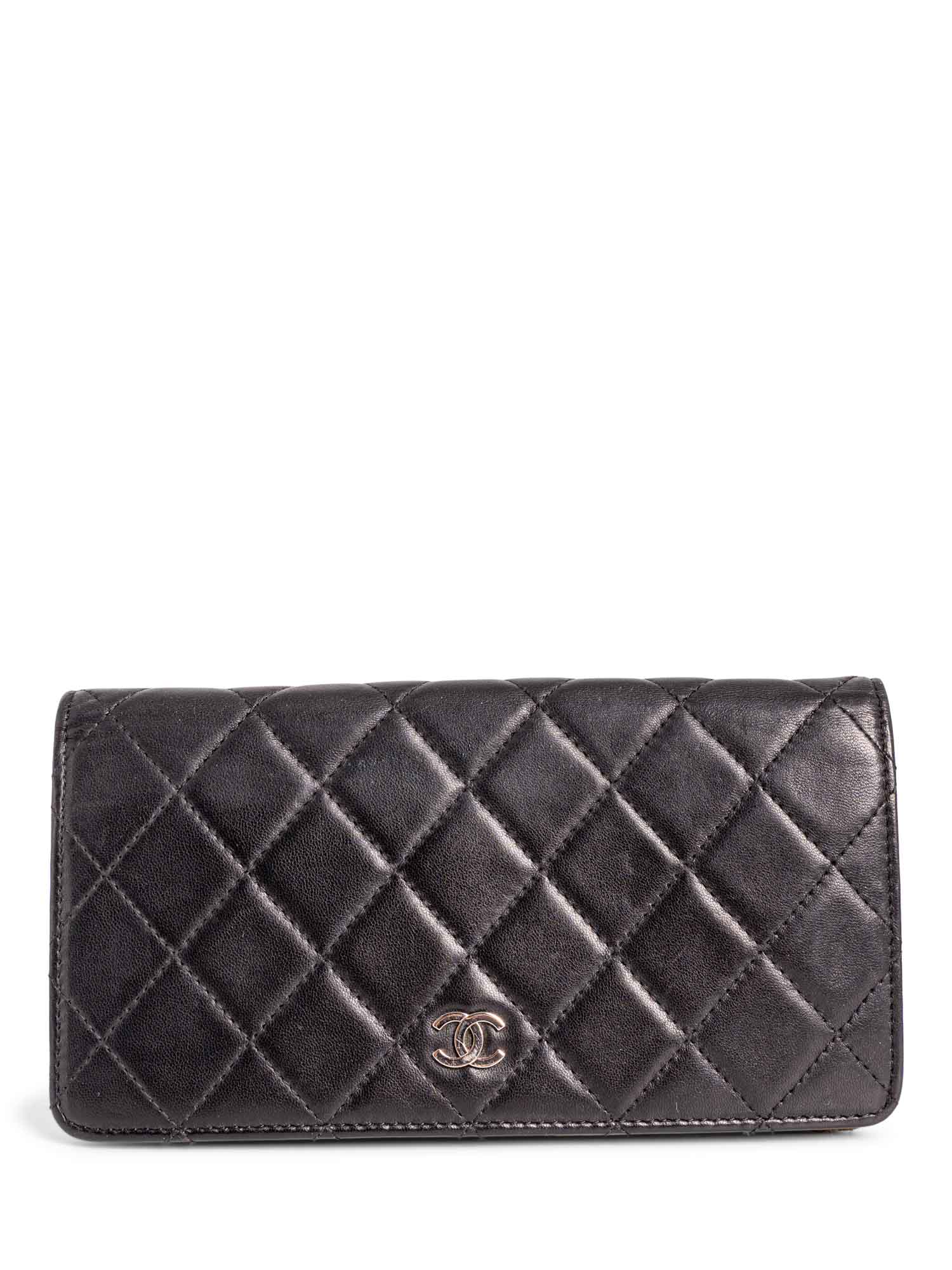 Chanel CC Logo Quilted Leather Bi-Fold Wallet Black Taupe