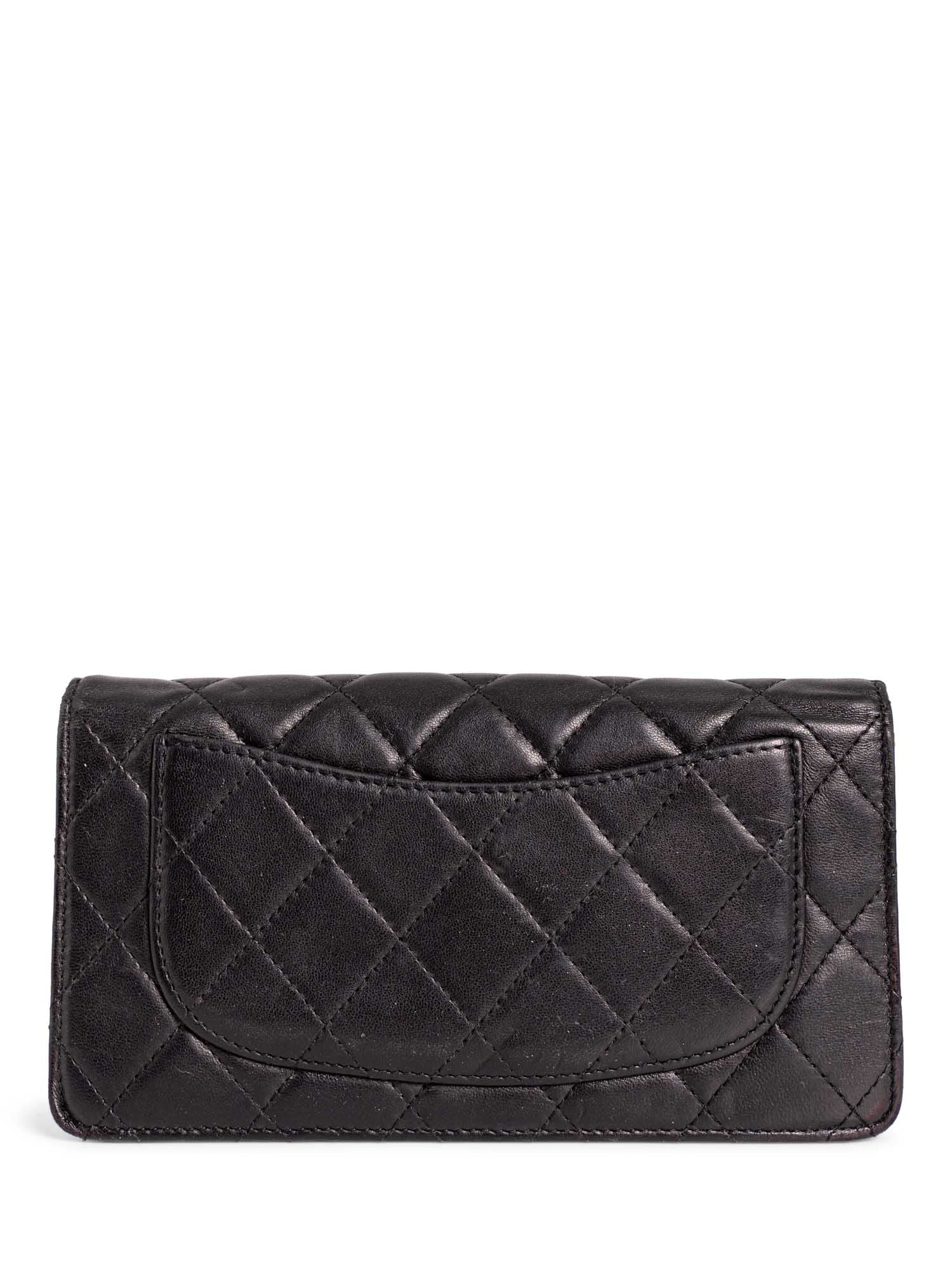 Chanel CC Logo Quilted Leather Bi-Fold Wallet Black Taupe
