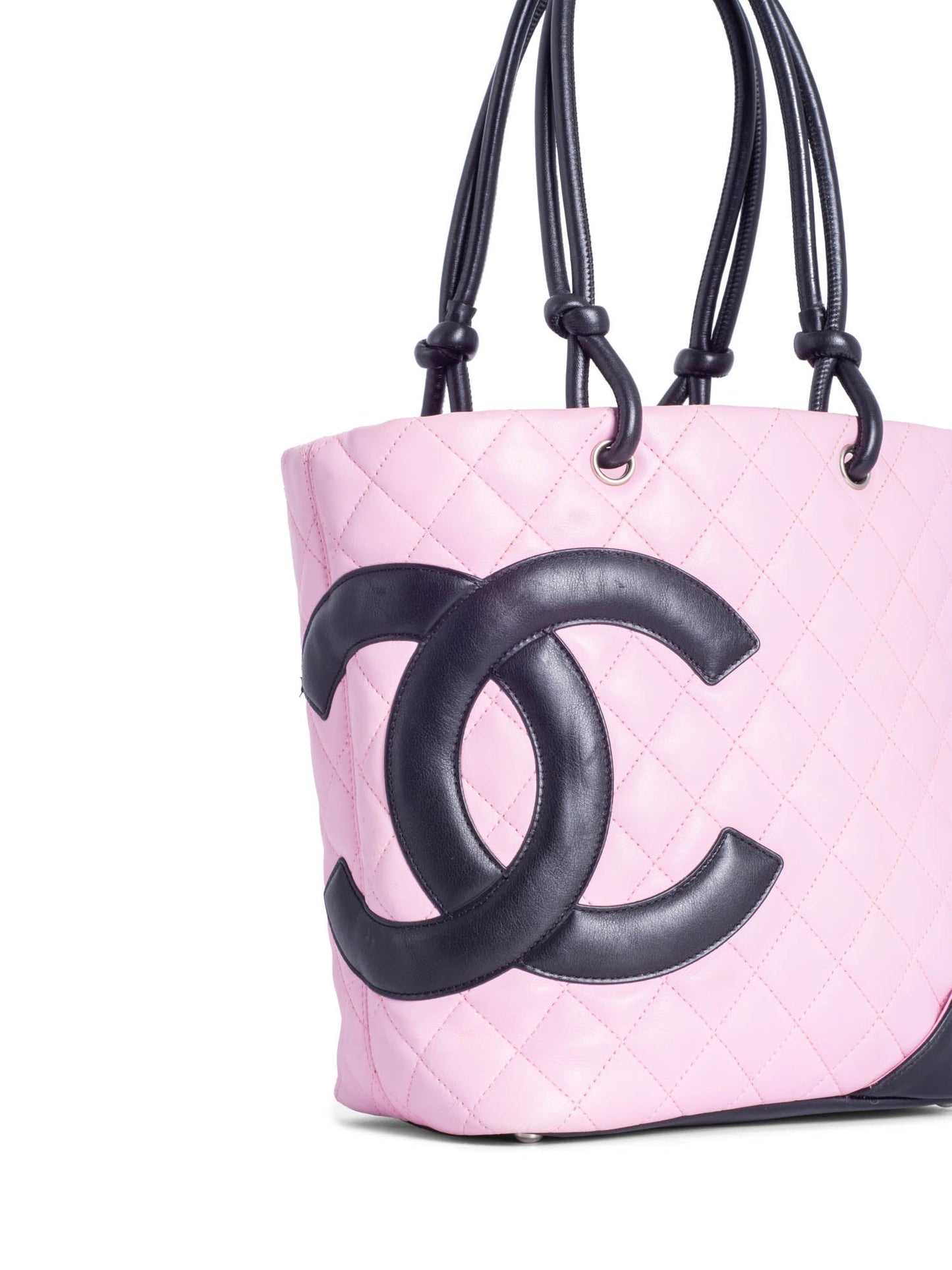 Chanel CC Logo Quilted Leather Cambon Tote MM  Pink