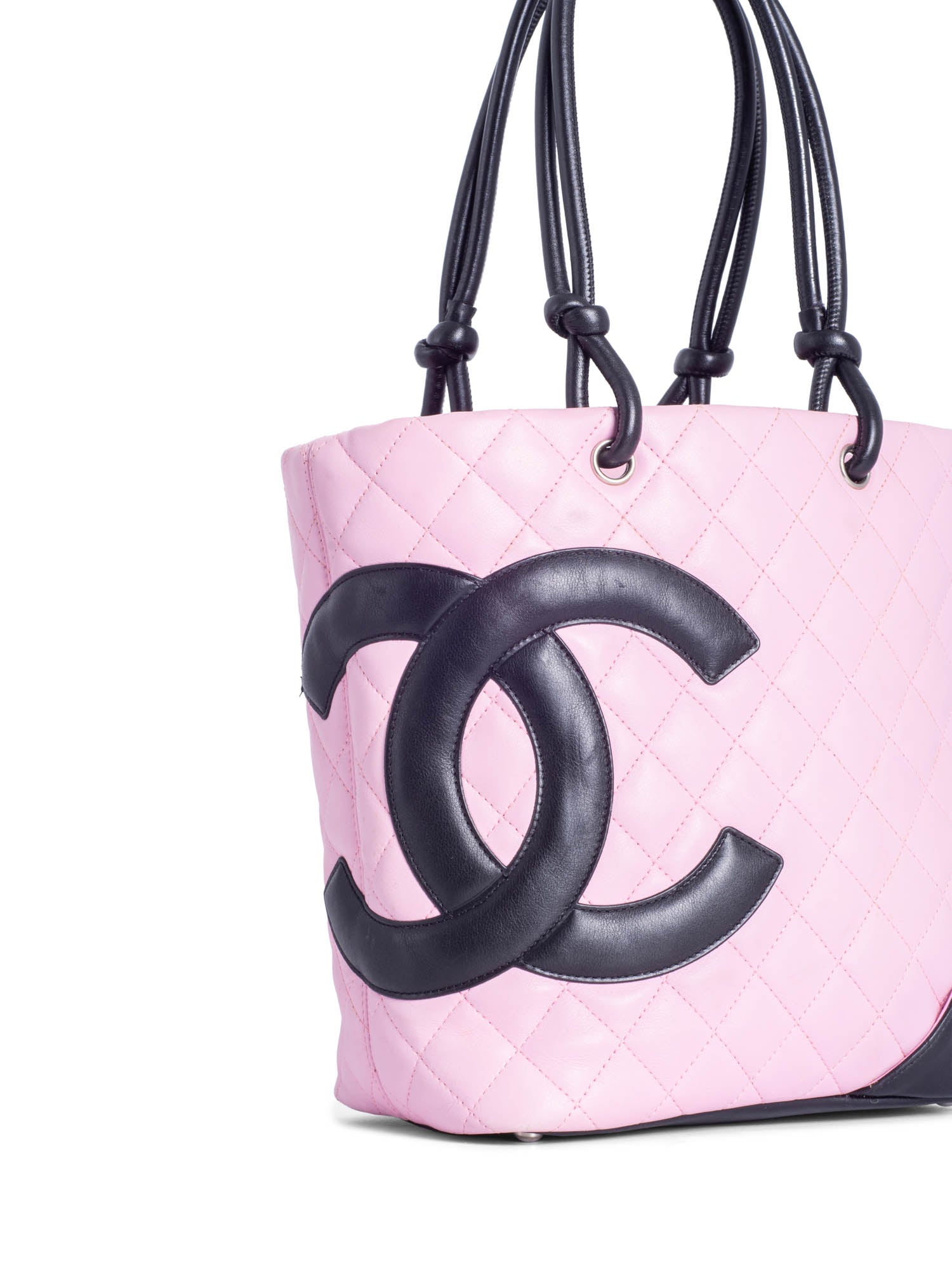 Chanel CC Logo Quilted Leather Cambon Tote MM  Pink