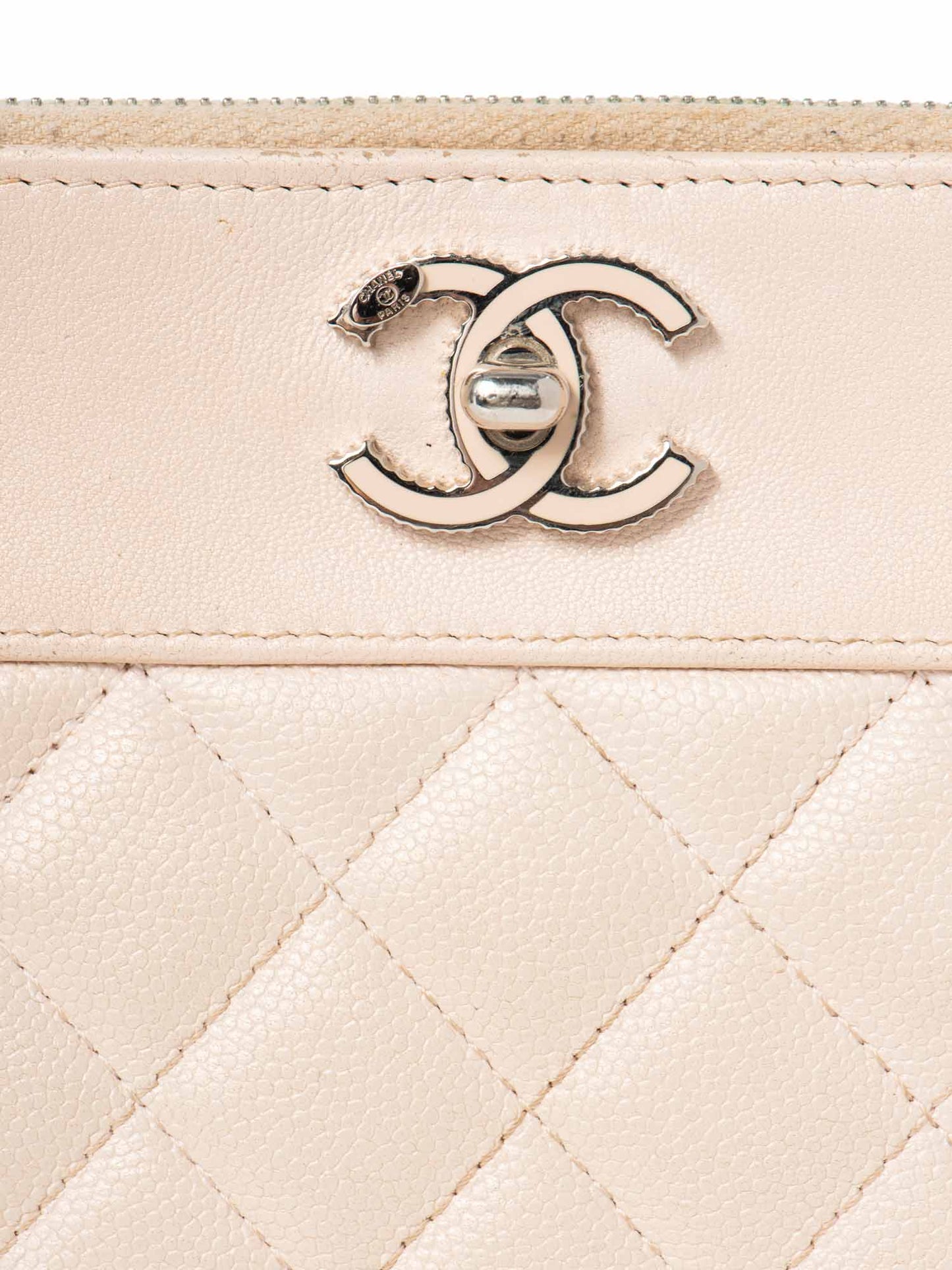 Chanel CC Logo Quilted Leather Clutch Blush Pink