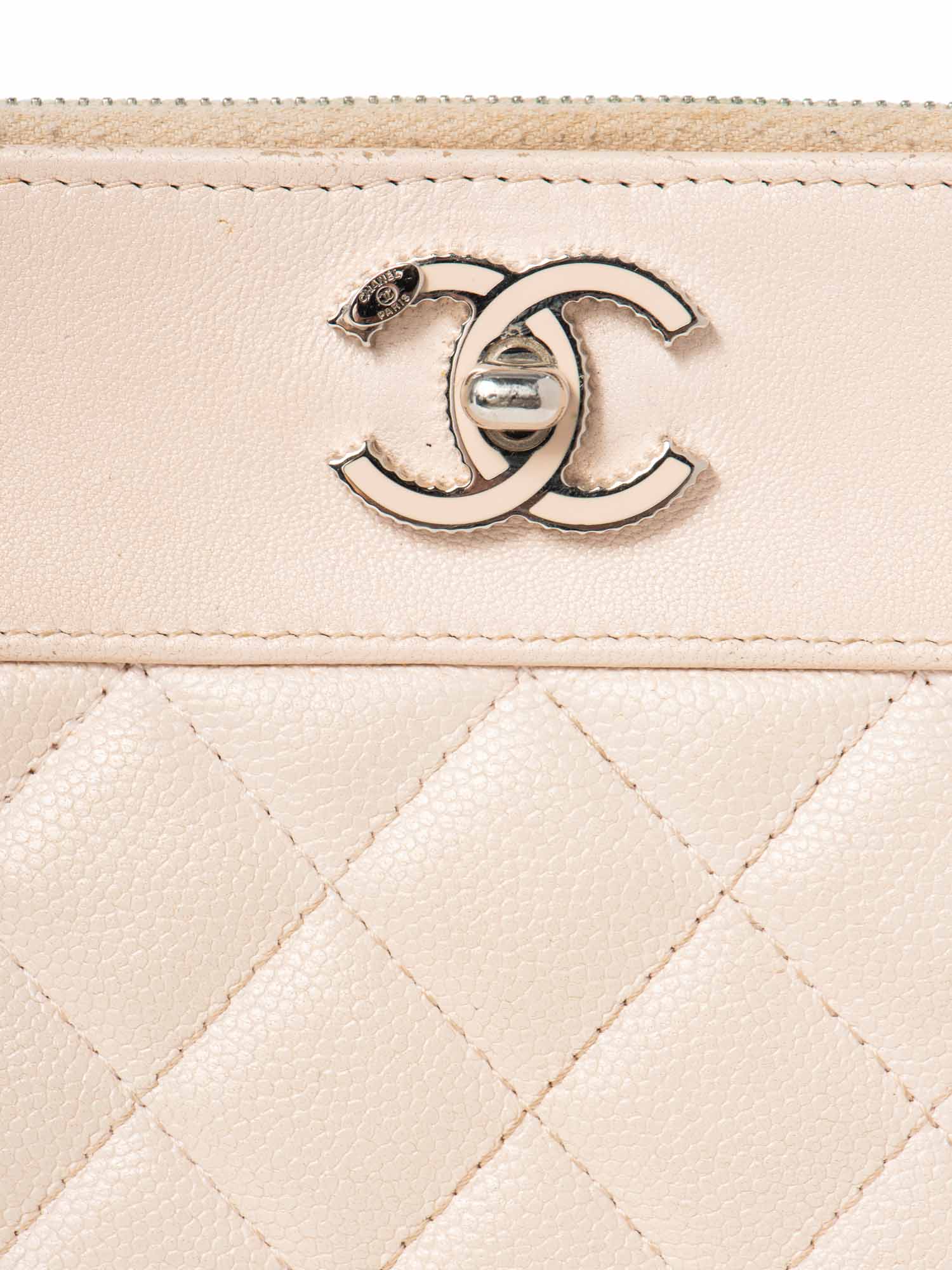 Chanel CC Logo Quilted Leather Clutch Blush Pink