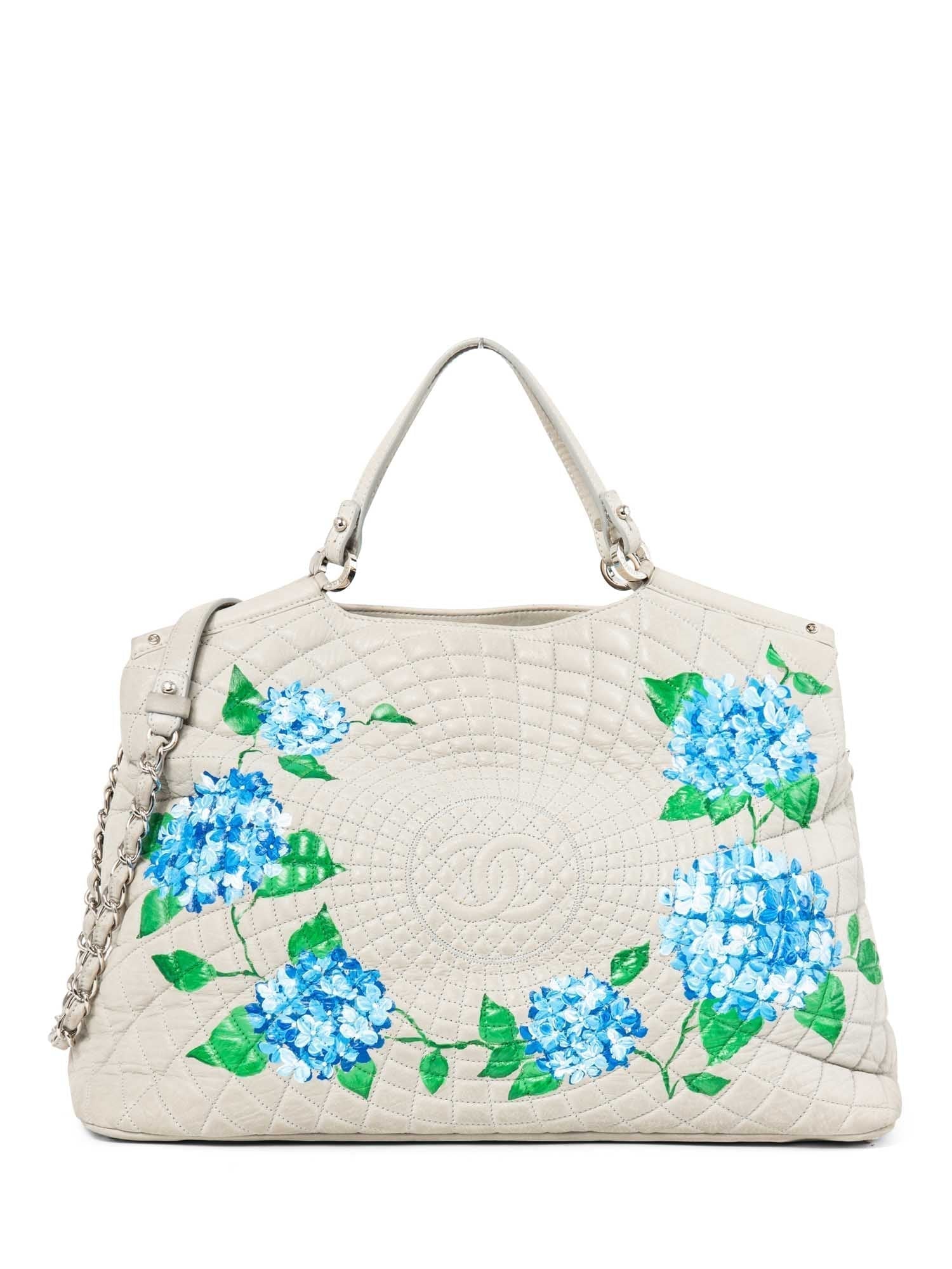 Chanel CC Logo Quilted Leather Hydrangea Shopper Bag Gray
