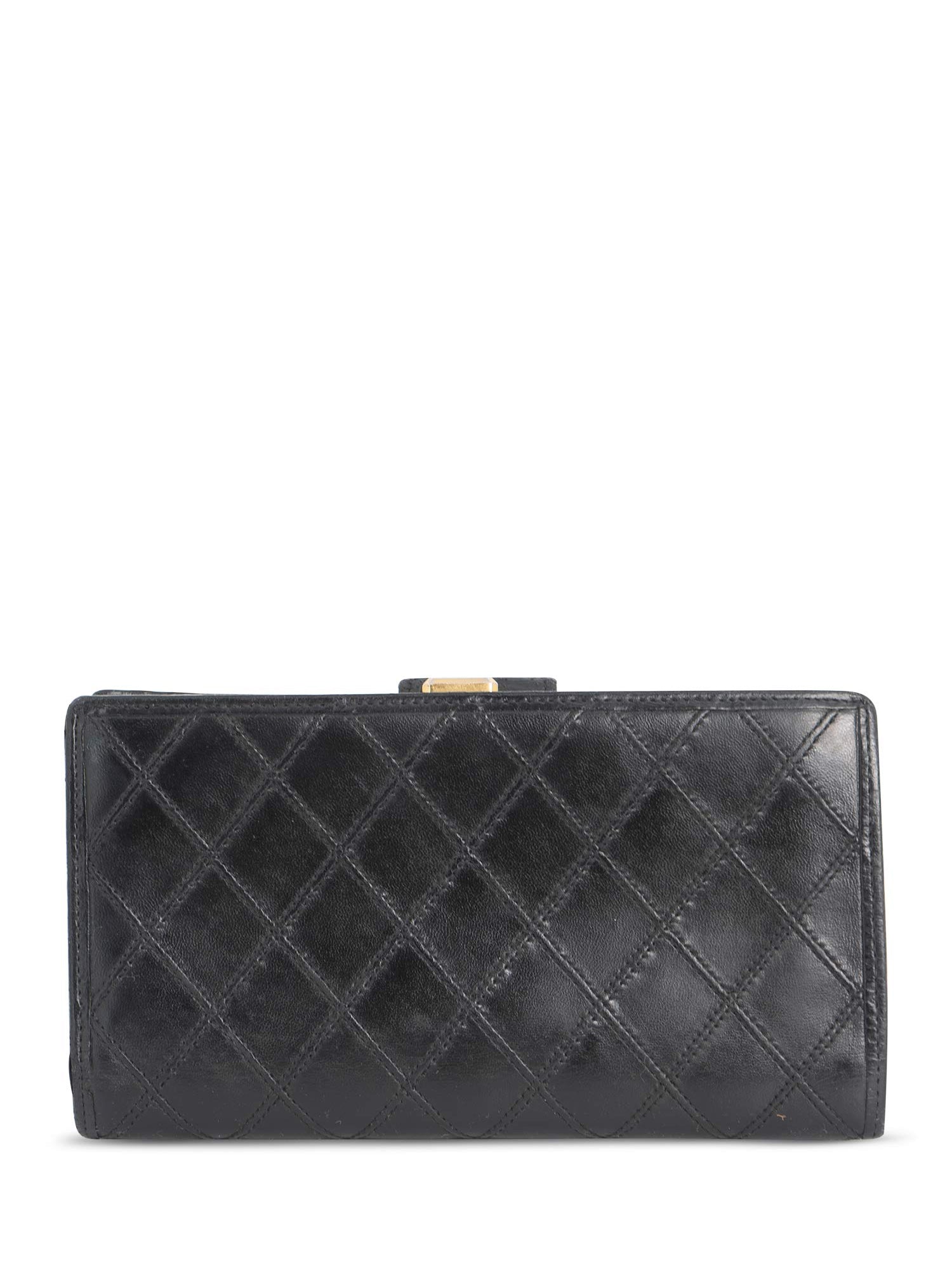 Chanel CC Logo Quilted Leather Kiss Lock Wallet on Chain Black