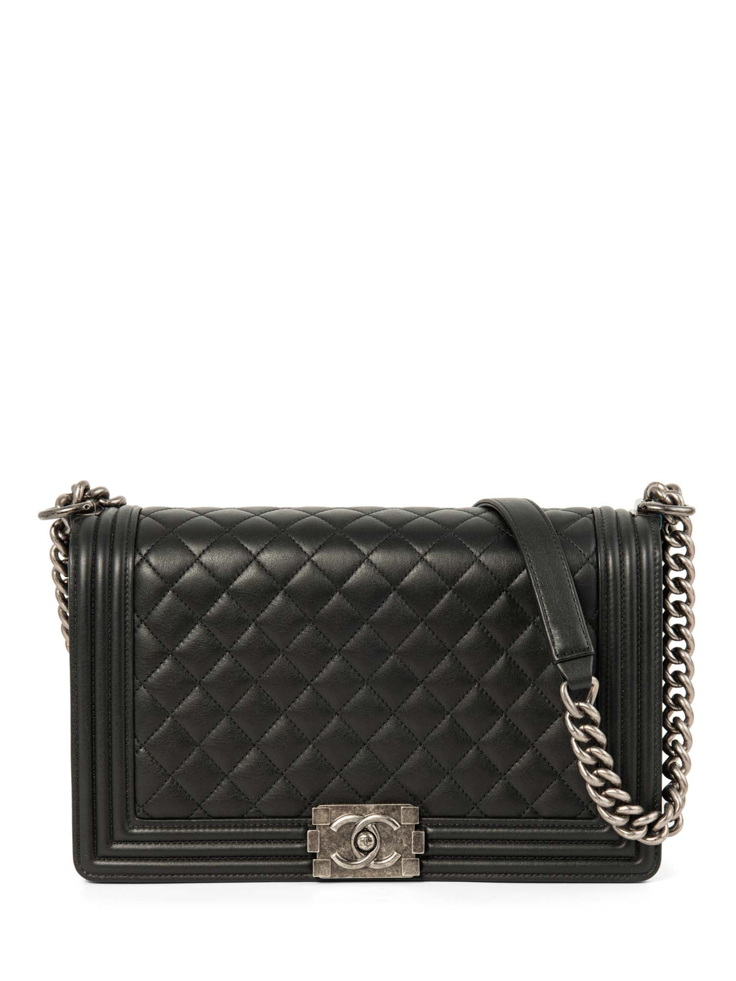 Chanel CC Logo Quilted Leather Medium Boy Bag Black