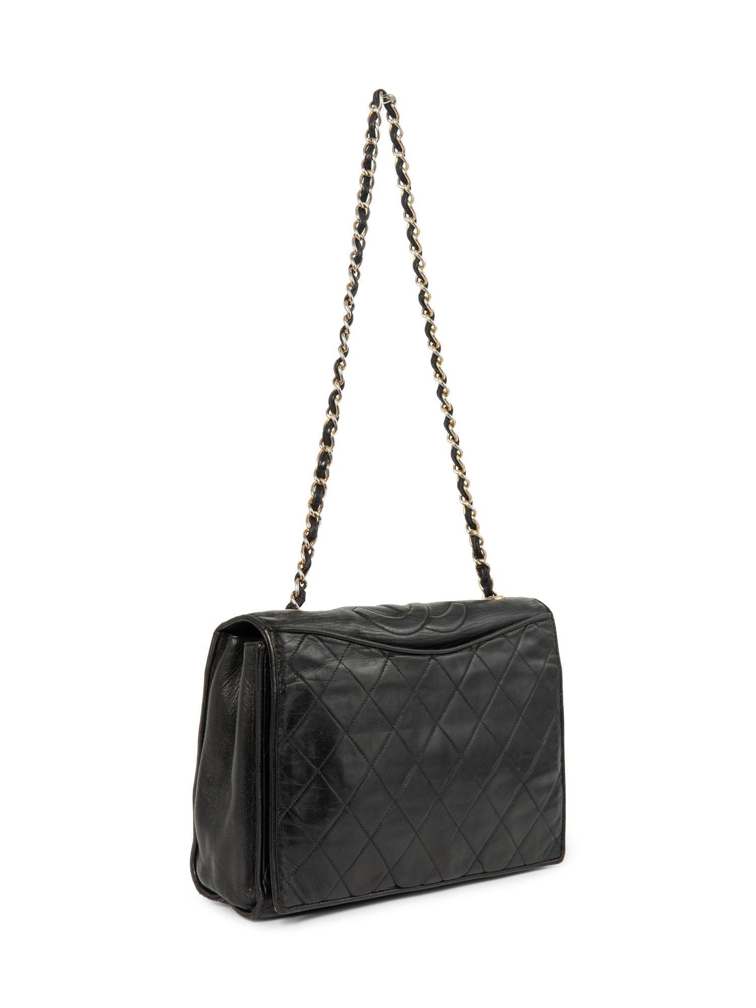 Chanel CC Logo Quilted Leather Messenger Bag Black Gold
