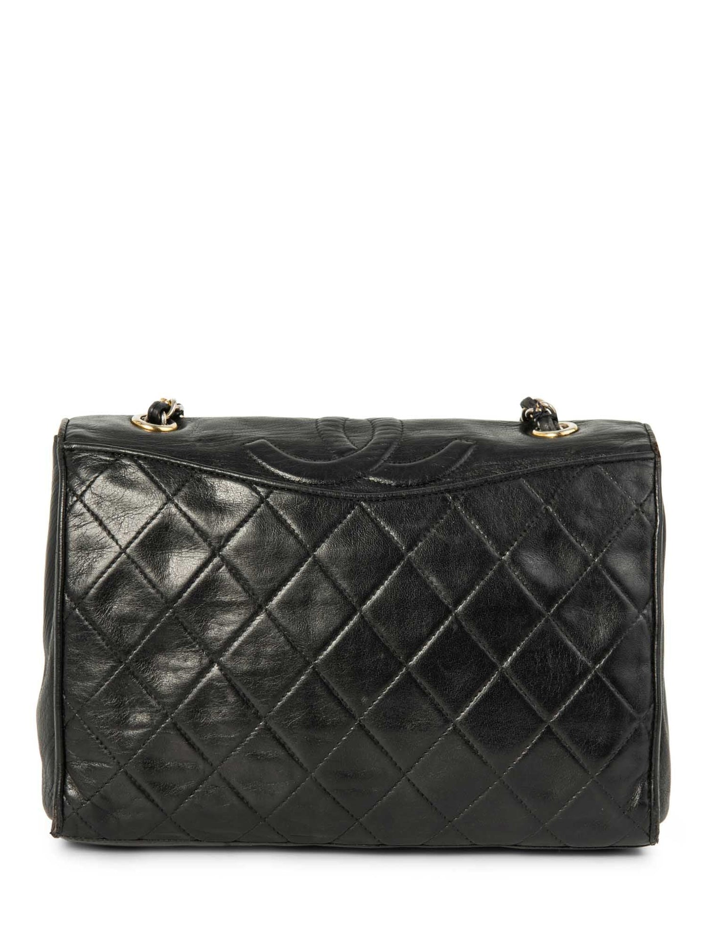 Chanel CC Logo Quilted Leather Messenger Bag Black Gold
