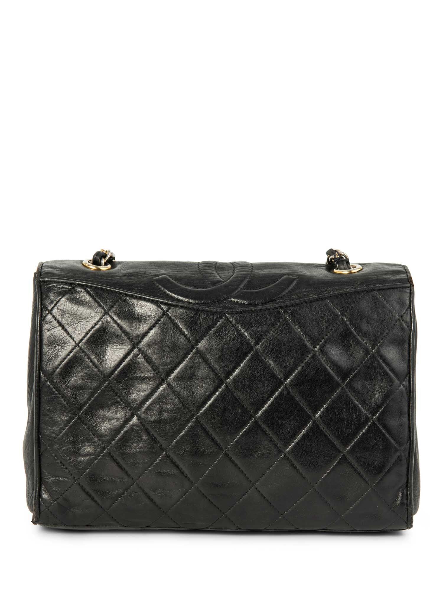 Chanel CC Logo Quilted Leather Messenger Bag Black Gold
