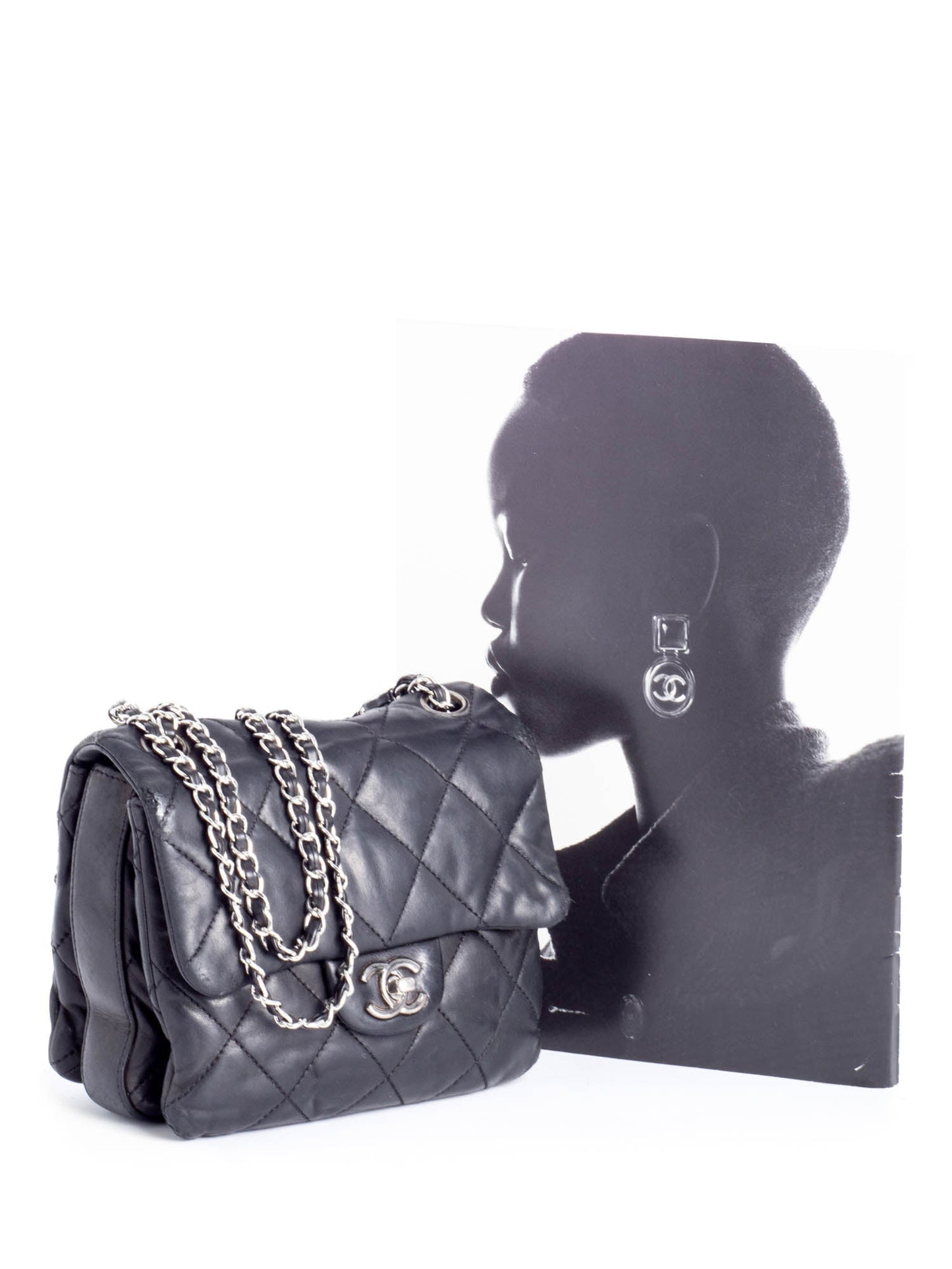 Chanel CC Logo Quilted Leather Mini Flap Messenger Bag Black