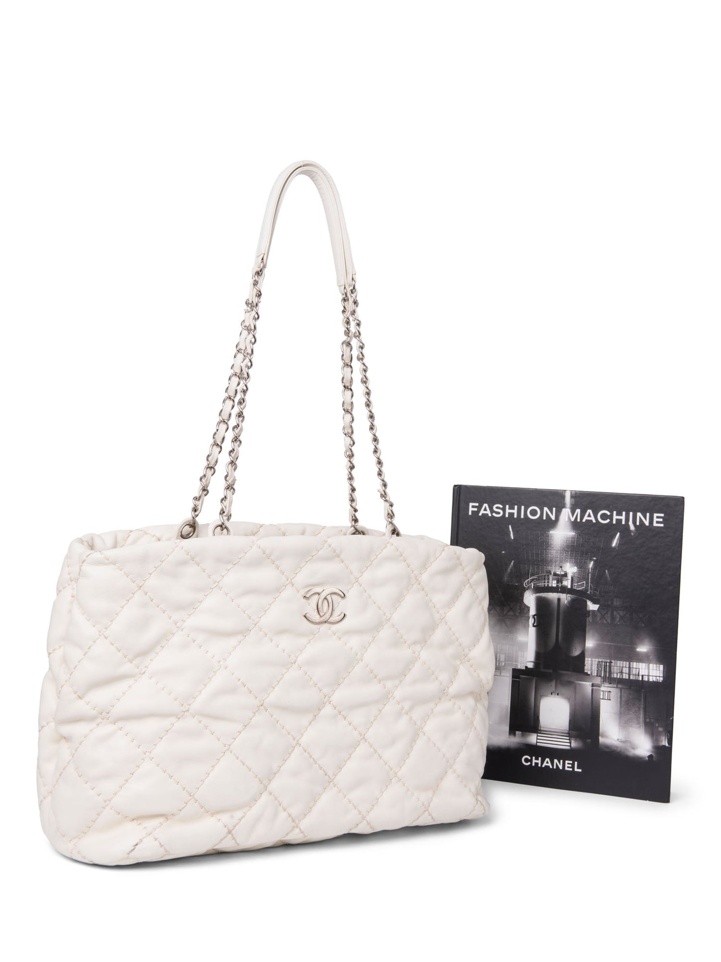 Chanel CC Logo Quilted Leather Shopper Bag Ivory