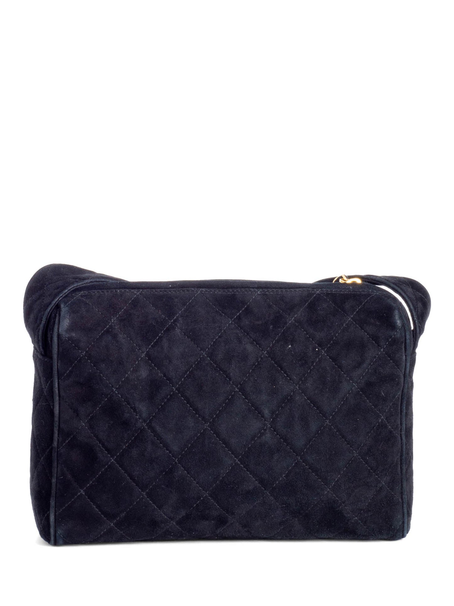 Chanel CC Logo Quilted Suede Camera Messenger Bag Black