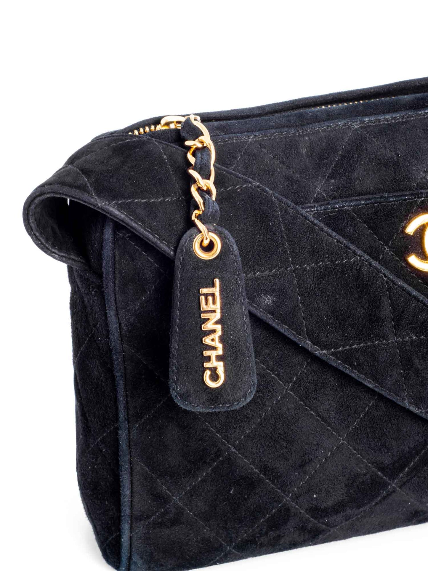 Chanel CC Logo Quilted Suede Camera Messenger Bag Black