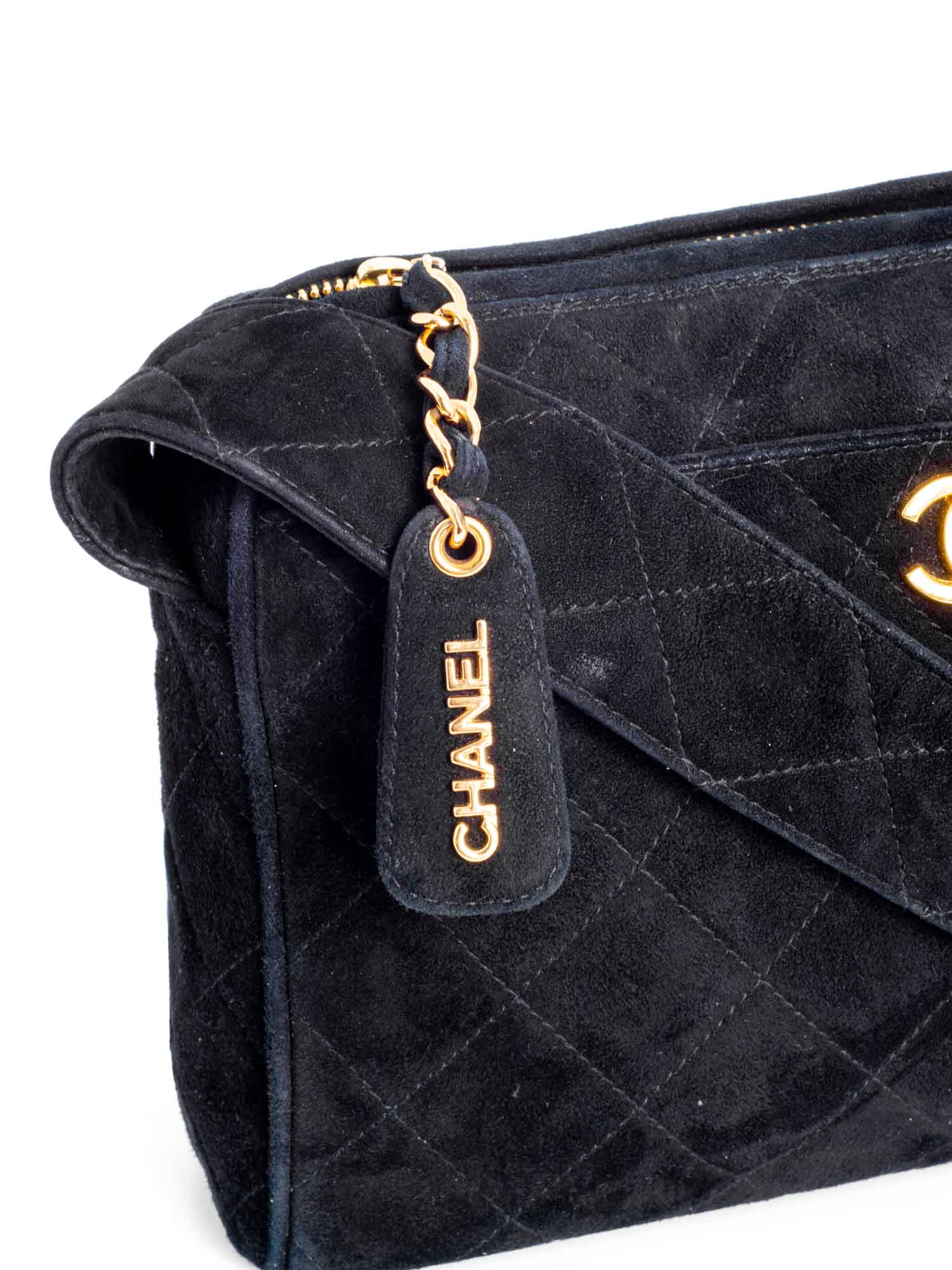Chanel CC Logo Quilted Suede Camera Messenger Bag Black