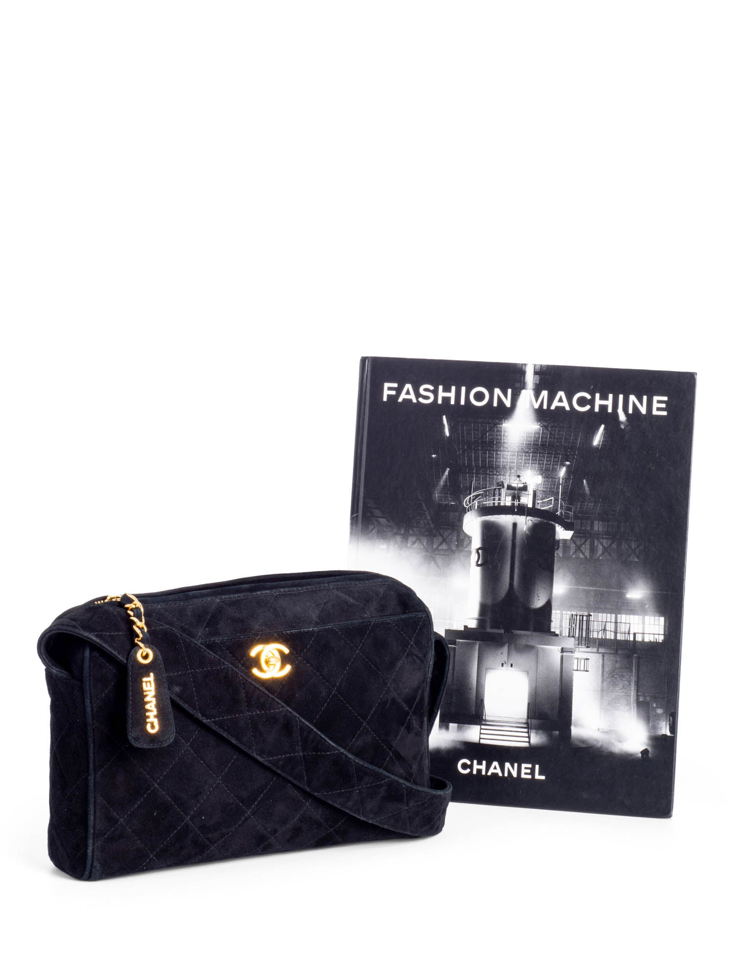 Chanel CC Logo Quilted Suede Camera Messenger Bag Black