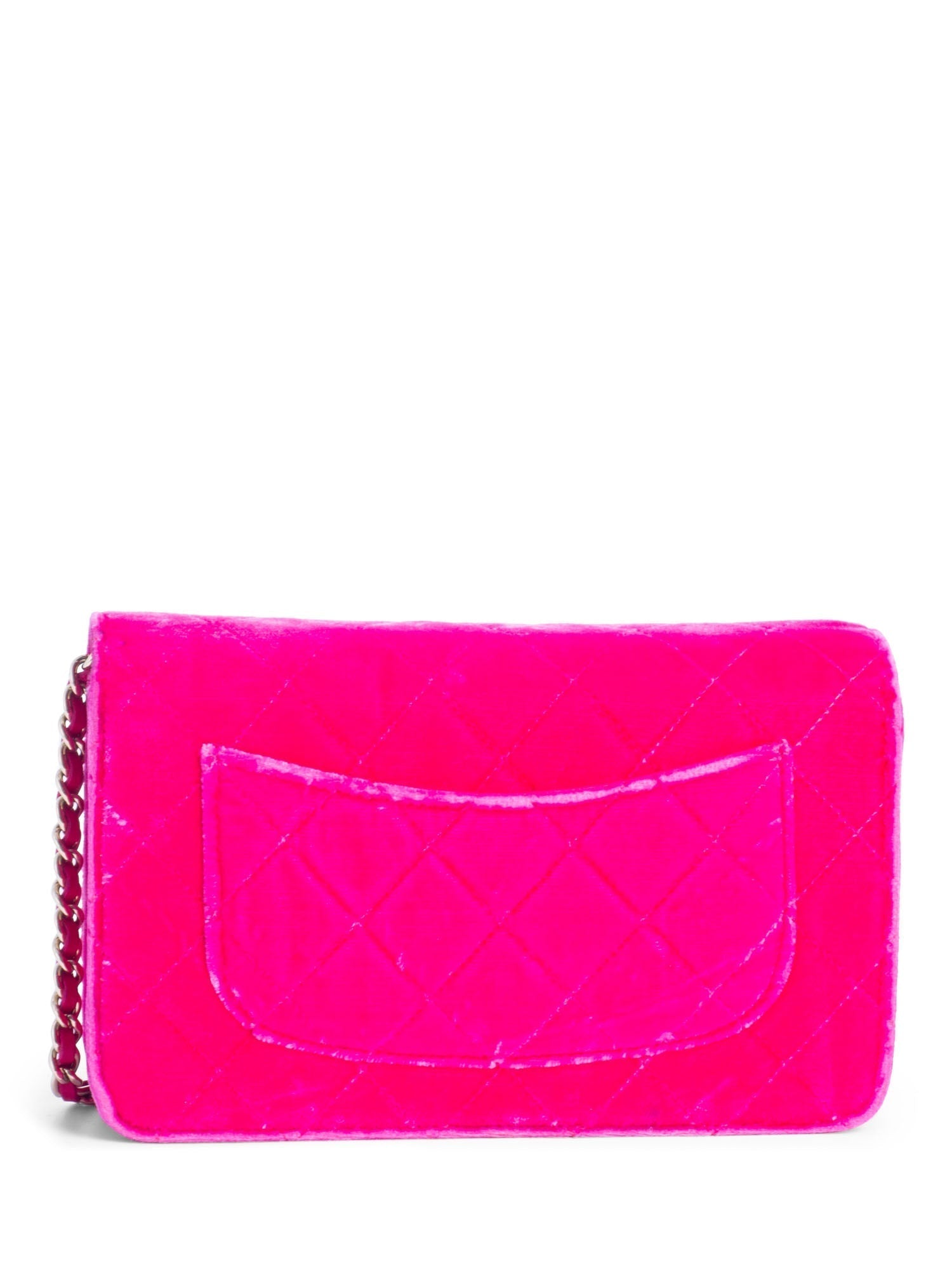Chanel CC Logo Quilted Velvet Messenger Wallet on Chain Hot Pink