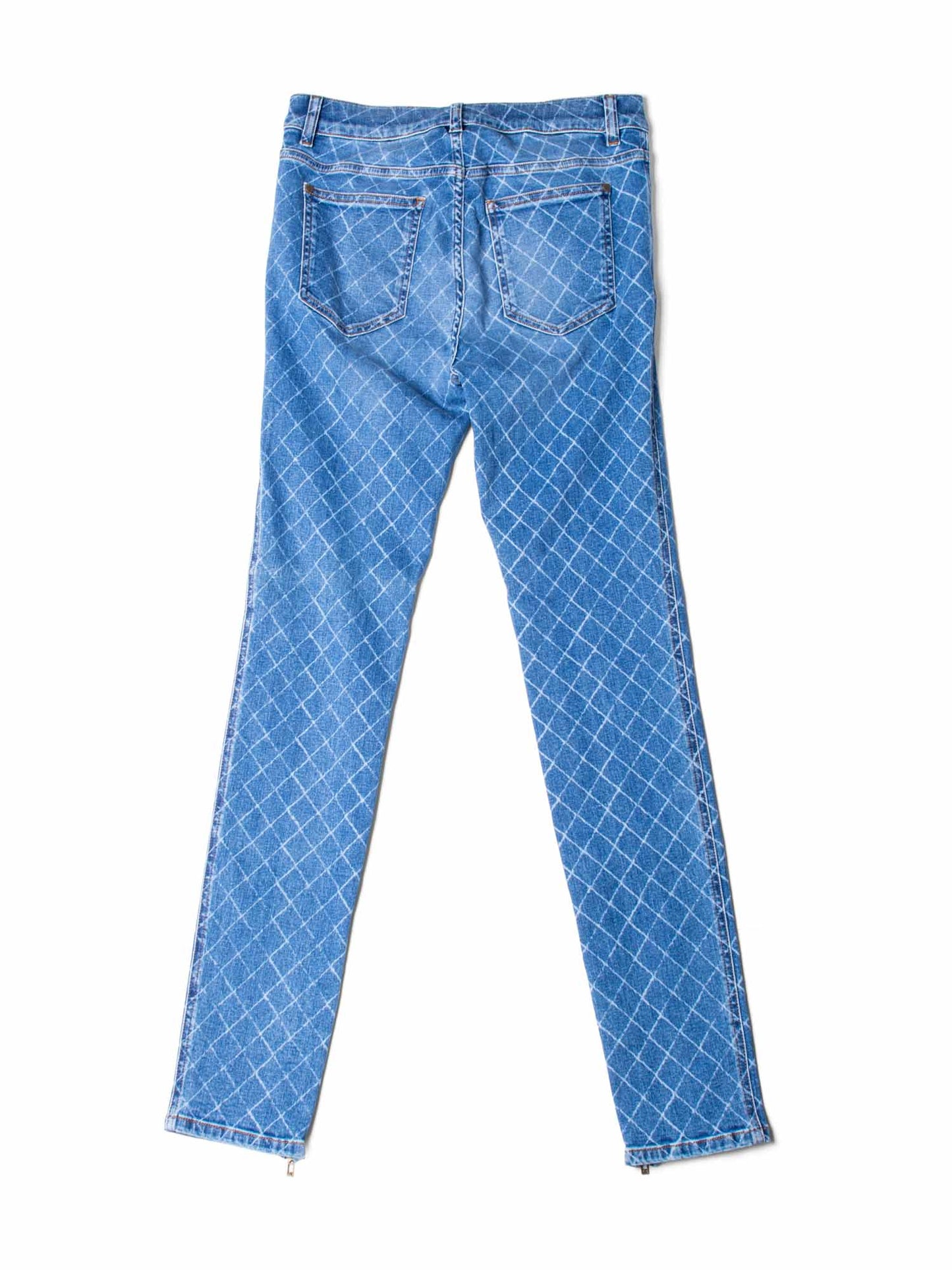 Chanel CC Logo Quilted Zippered Skinny Denim Jeans Blue
