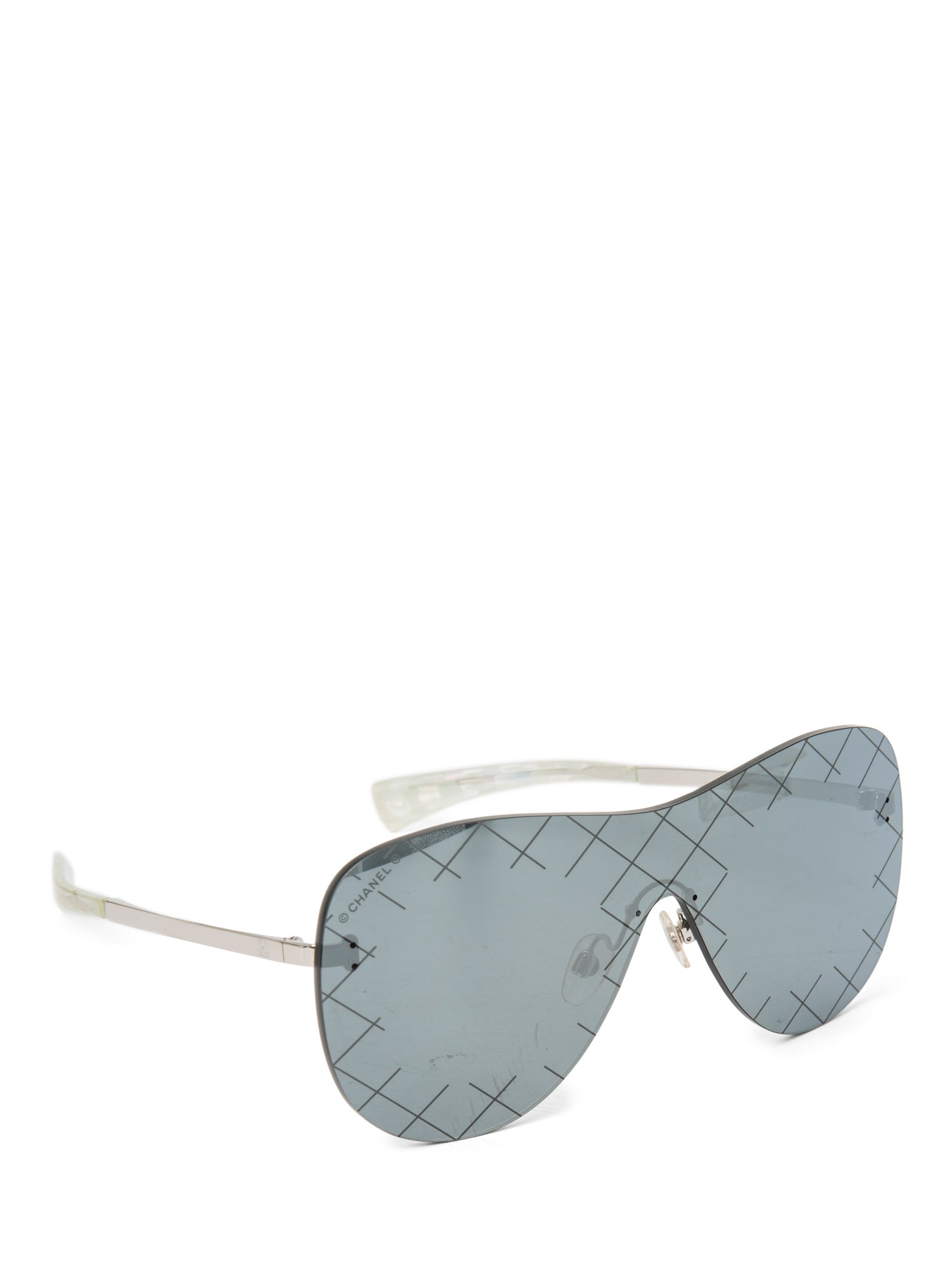 Chanel CC Logo Runway Aviator Sunglasses Silver