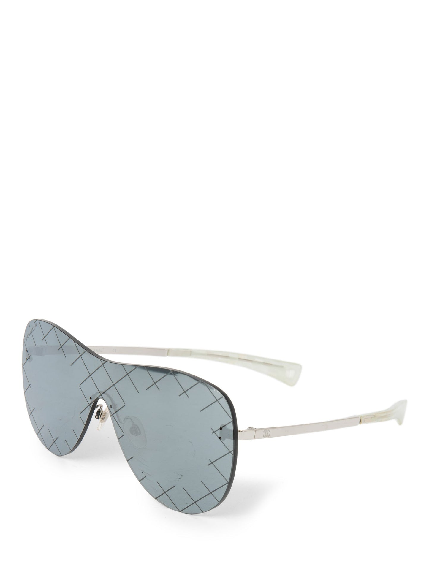 Chanel CC Logo Runway Aviator Sunglasses Silver