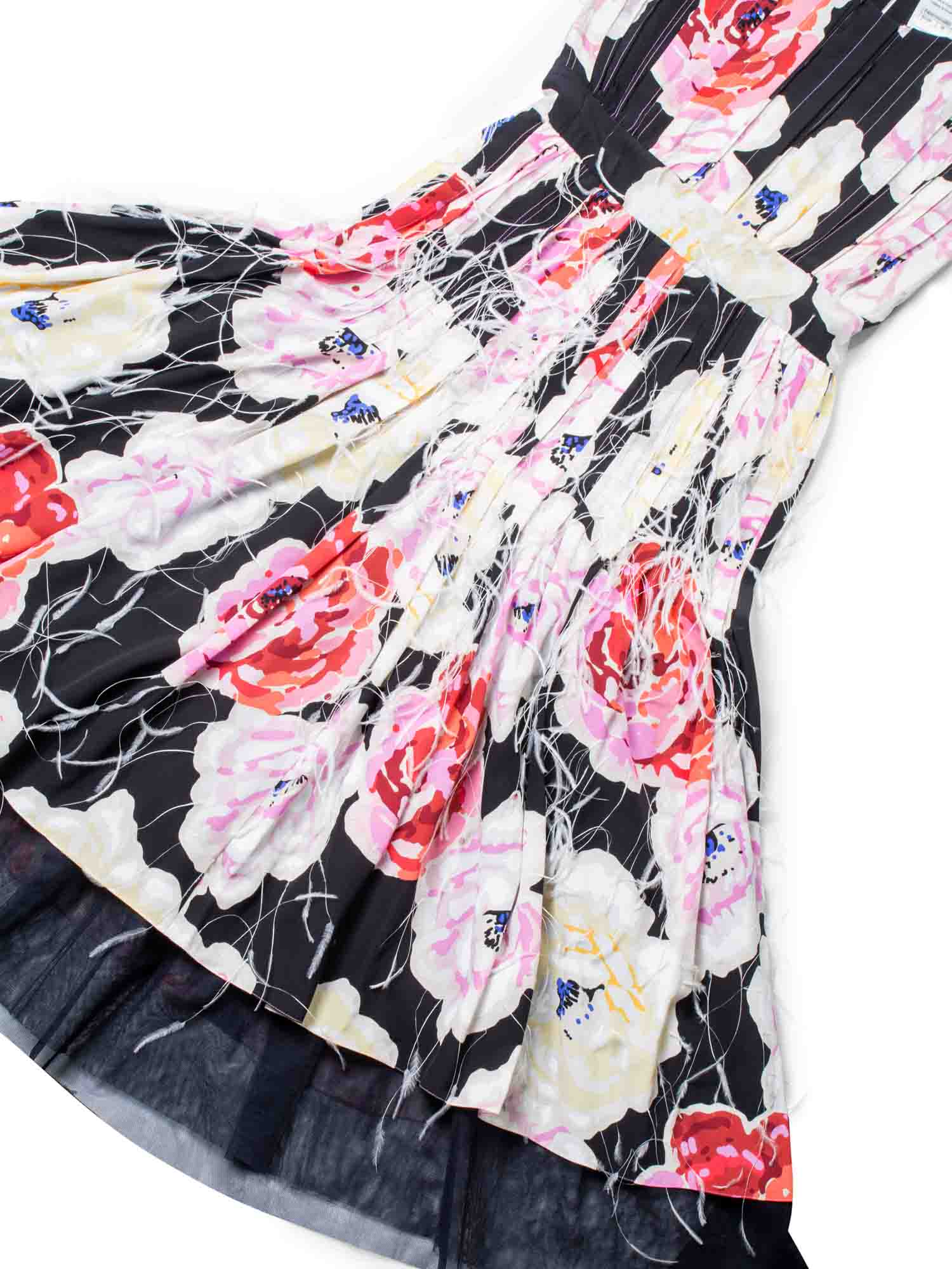 Chanel CC Logo Runway Silk Feathered Cameilla A-Line Dress Multicolor