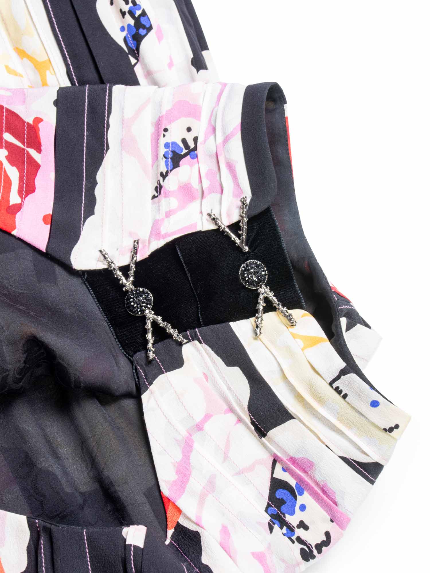 Chanel CC Logo Runway Silk Feathered Cameilla A-Line Dress Multicolor