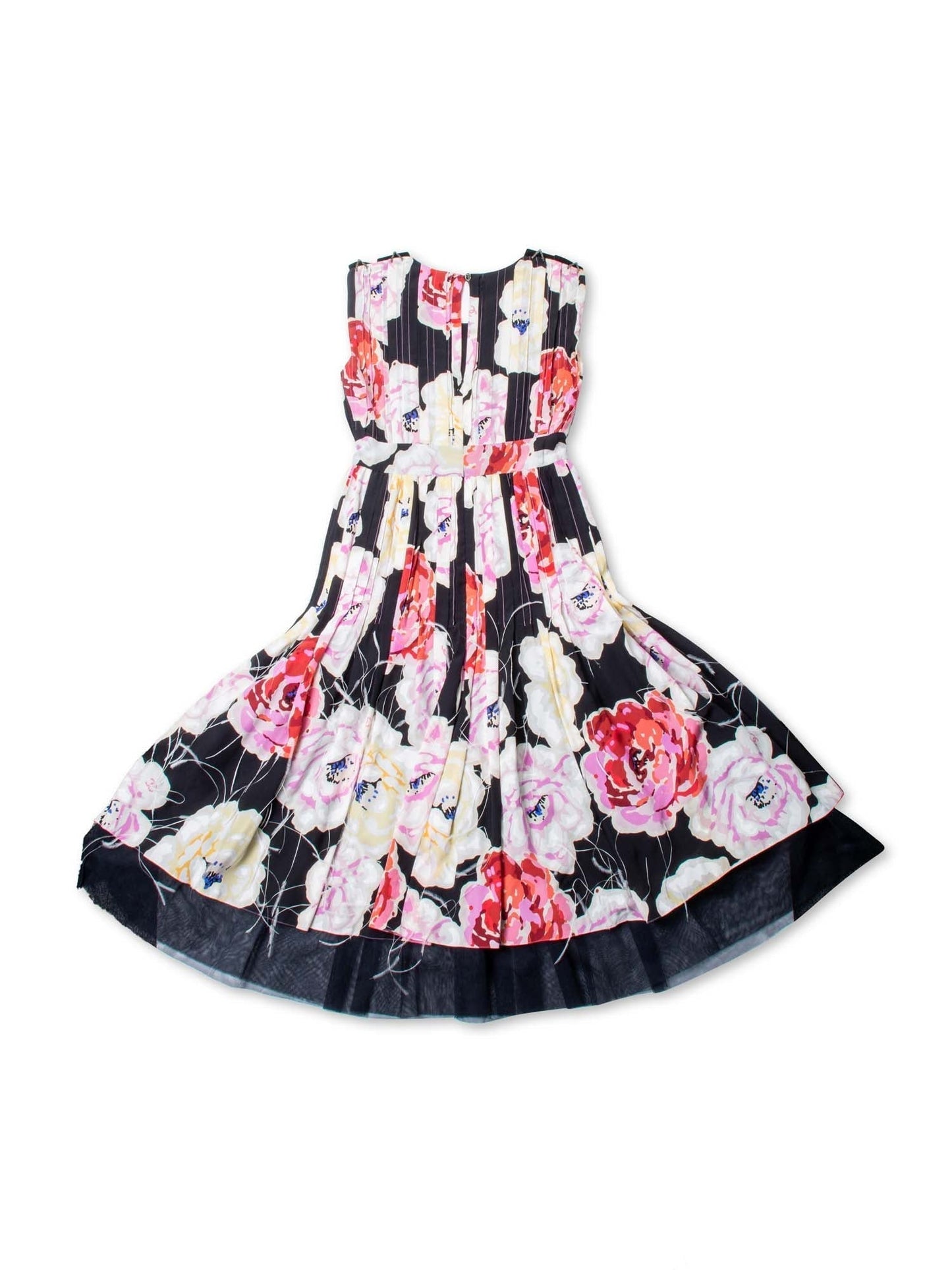 Chanel CC Logo Runway Silk Feathered Cameilla A-Line Dress Multicolor