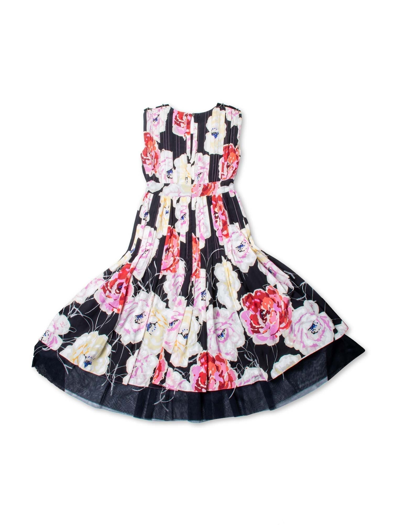 Chanel CC Logo Runway Silk Feathered Cameilla A-Line Dress Multicolor
