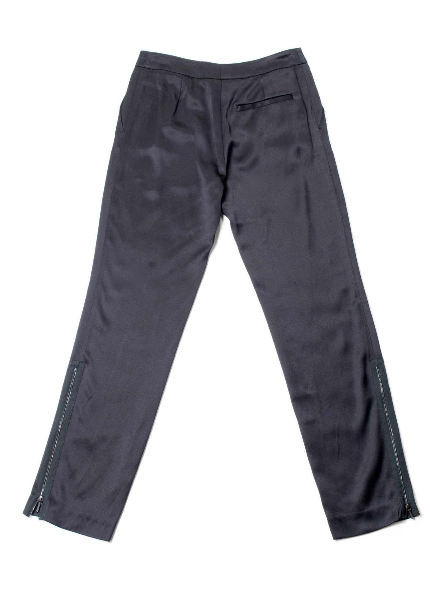 Chanel CC Logo Satin Silk Zippered Pants Black