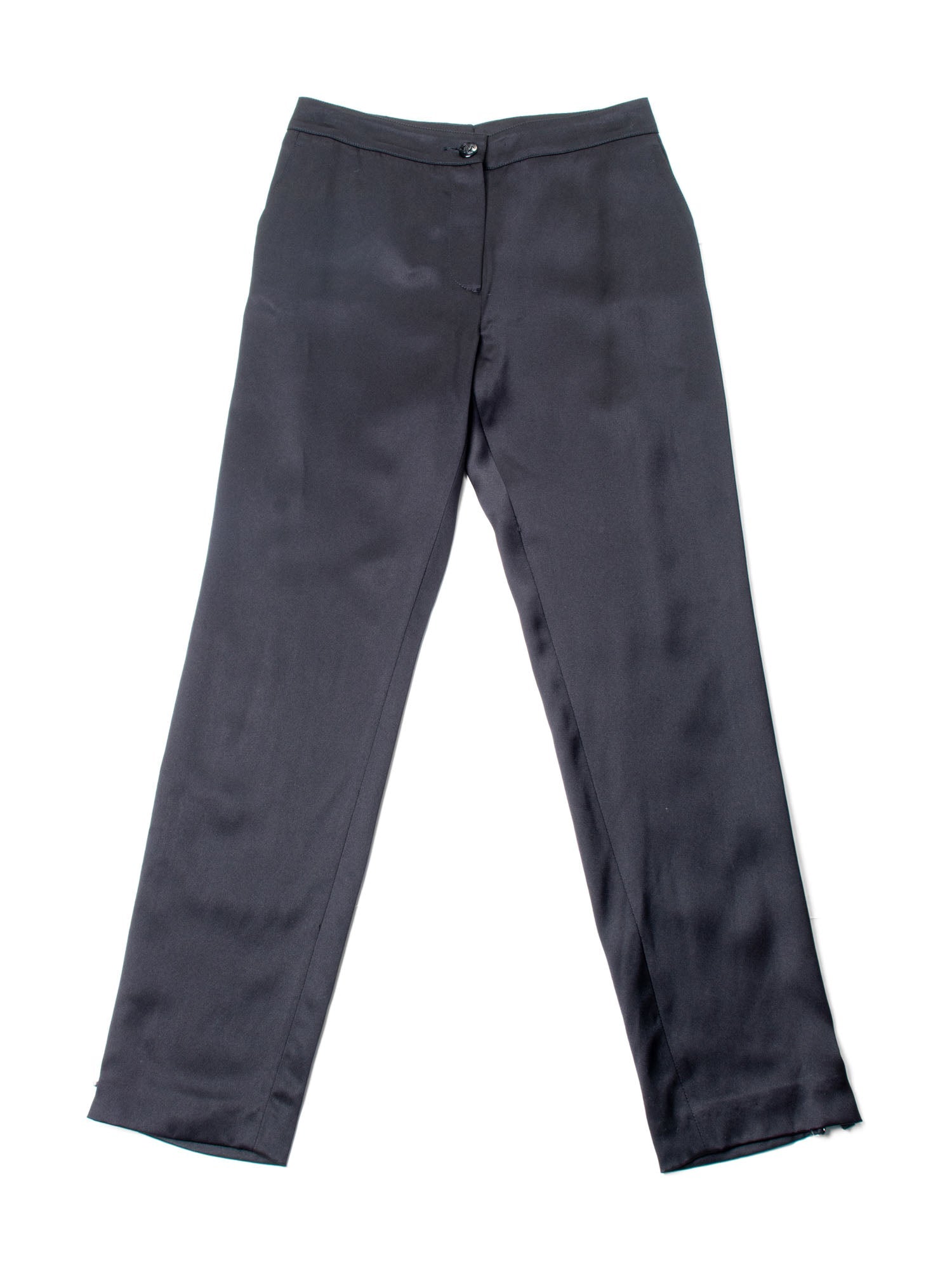Chanel CC Logo Satin Silk Zippered Pants Black