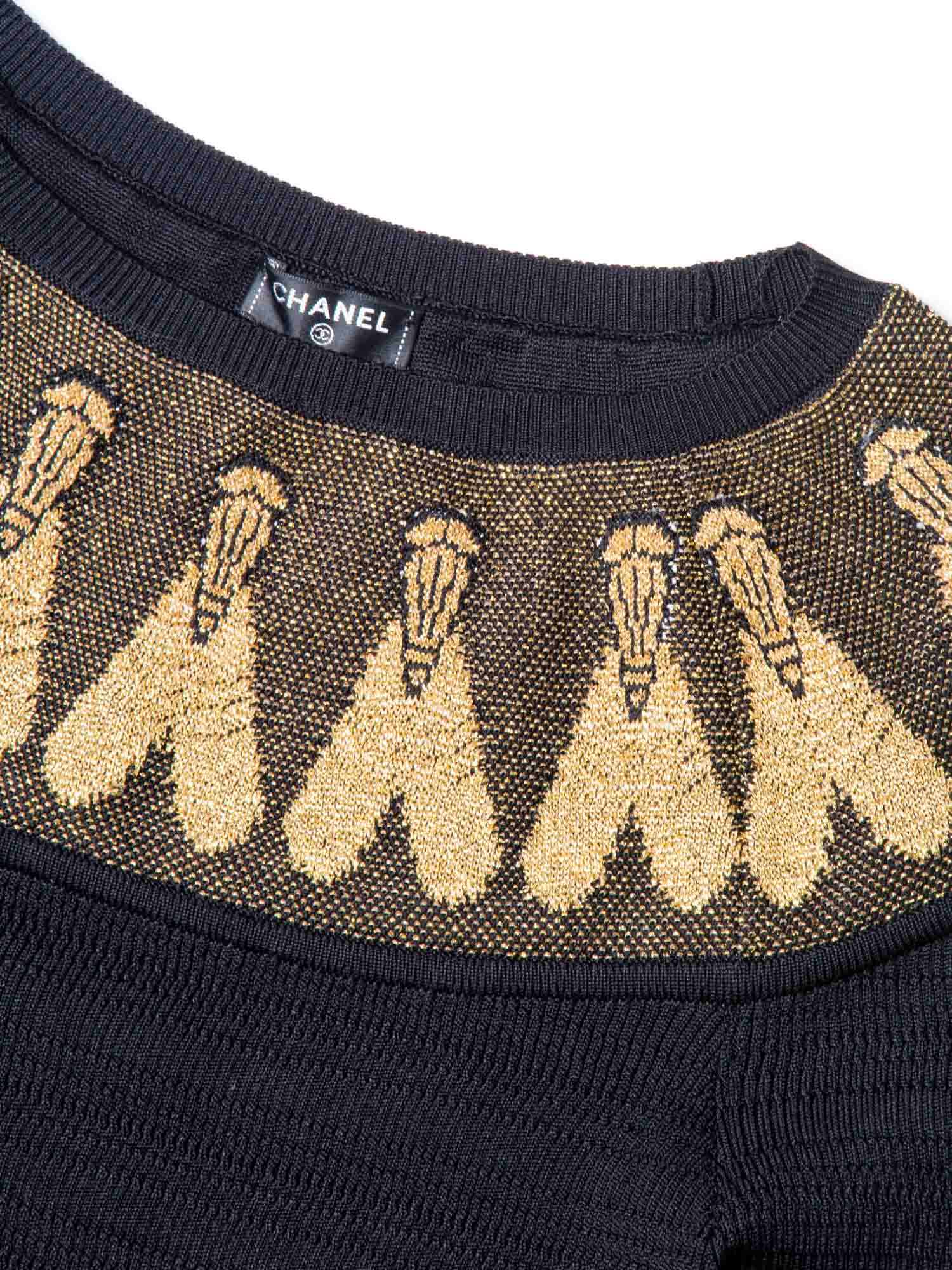 Chanel CC Logo Scarab Beetle Knit Sweater Black